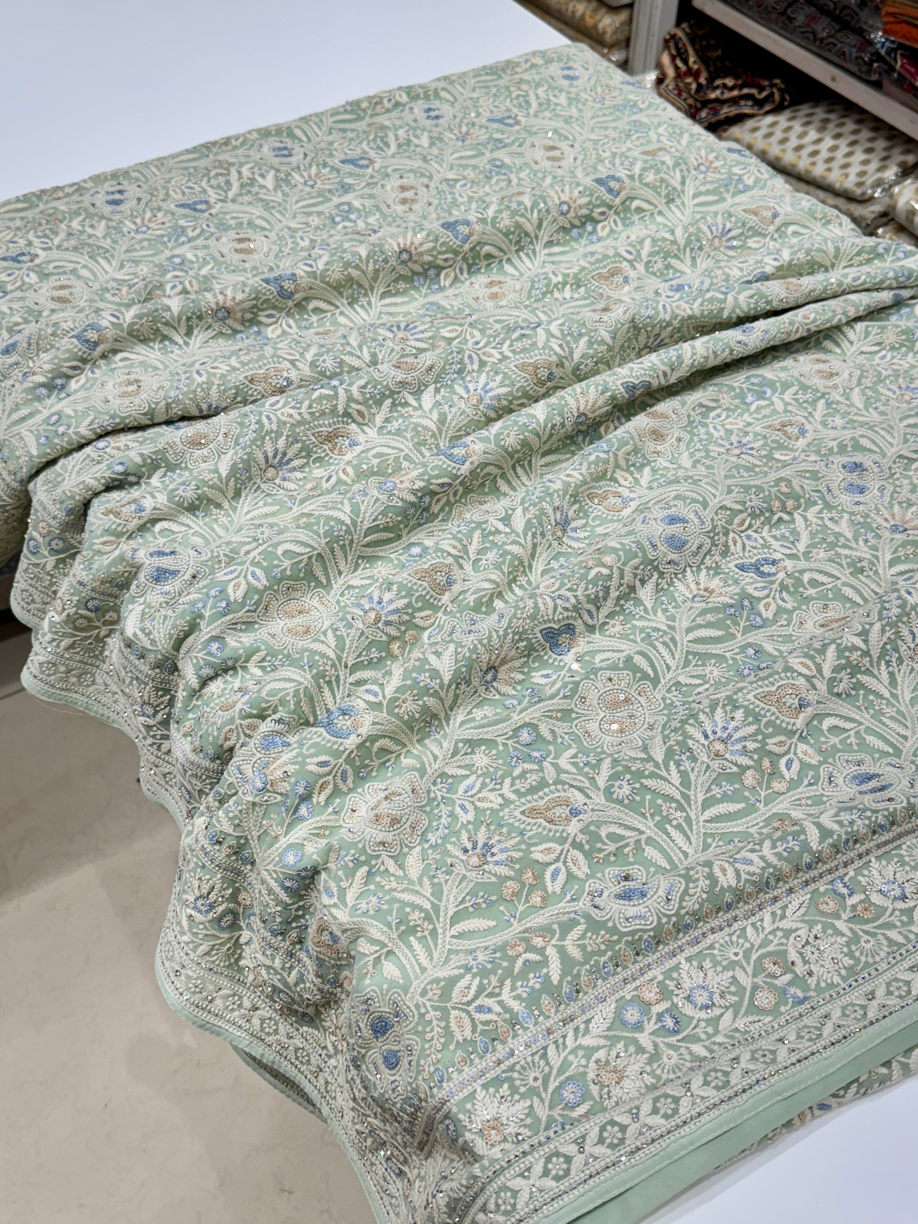 Pista Green Chikankari Saree