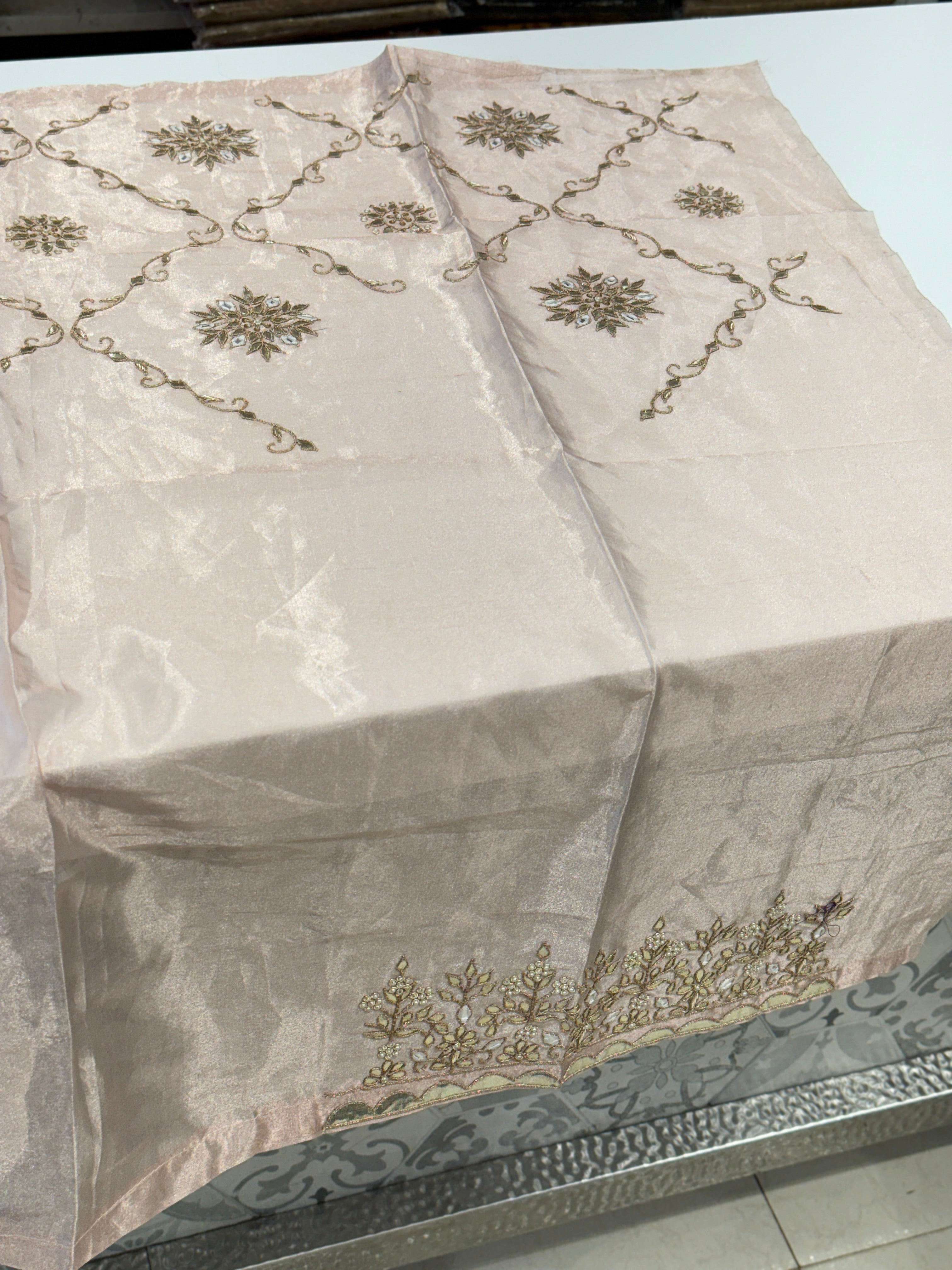 Banarasi Tissue Pink Gotapatti Zardosi Jaal Saree