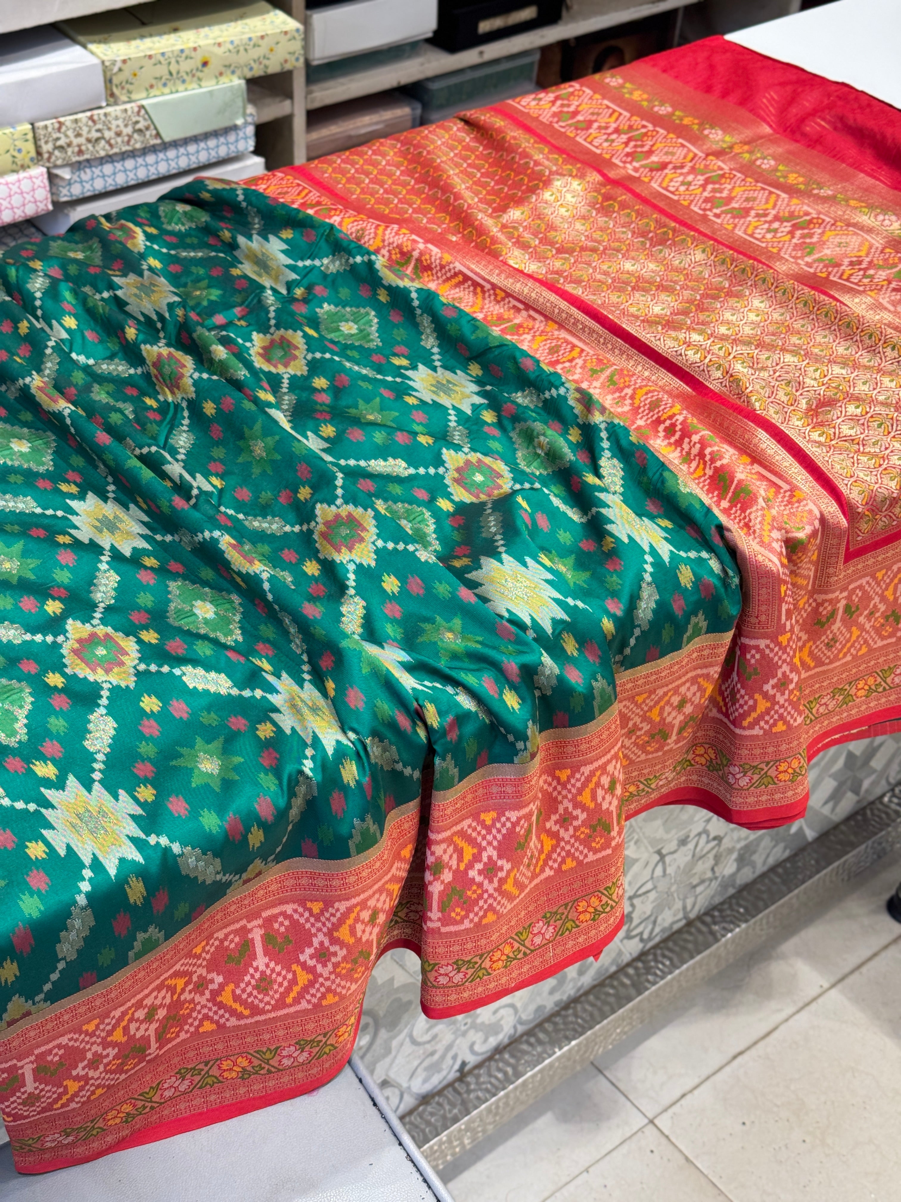 Bottle Green Banarasi Patola Tissue Style Border and Pallu