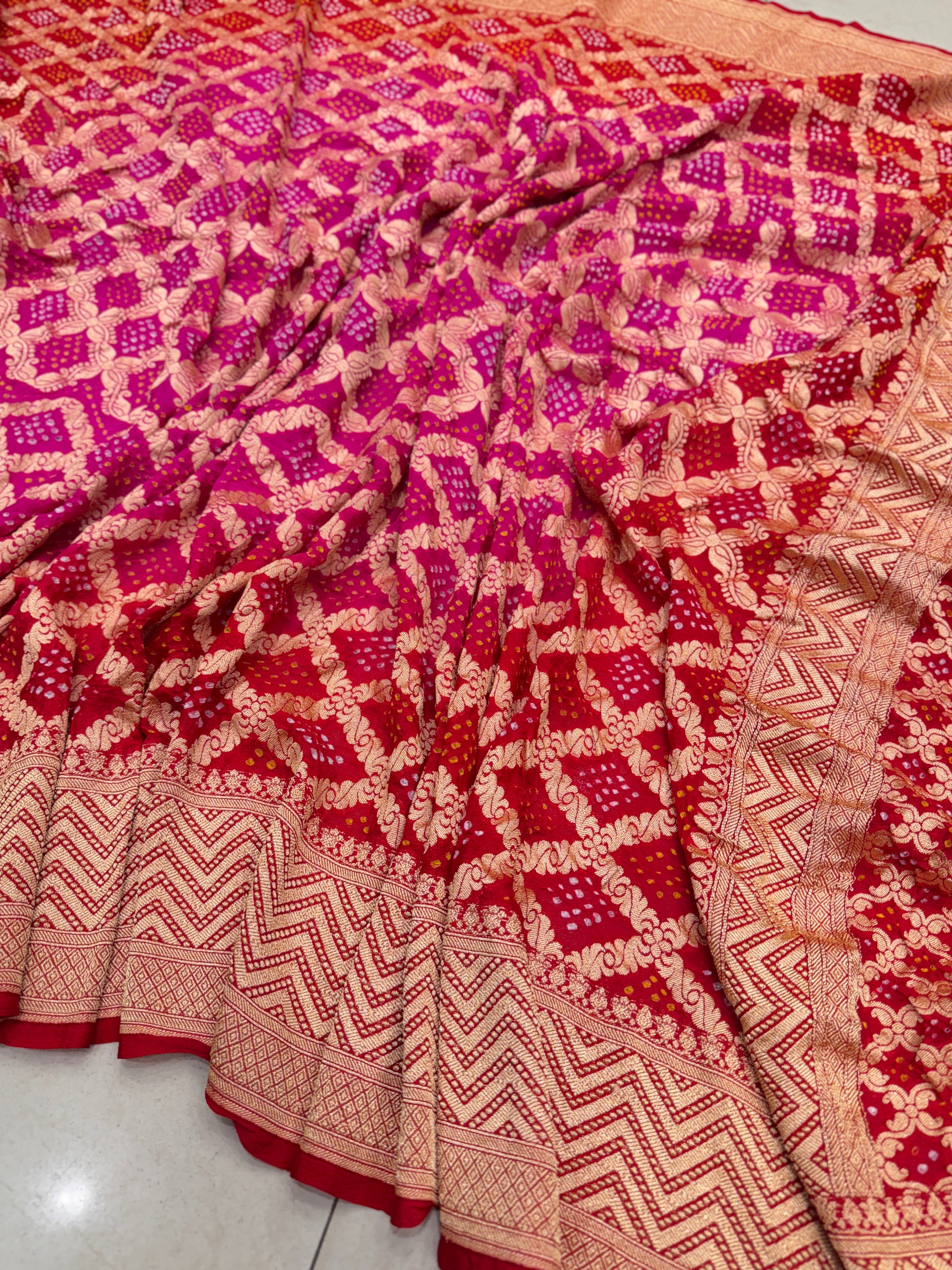 Shaded Red Rani Handloom Bandhej Dupatta