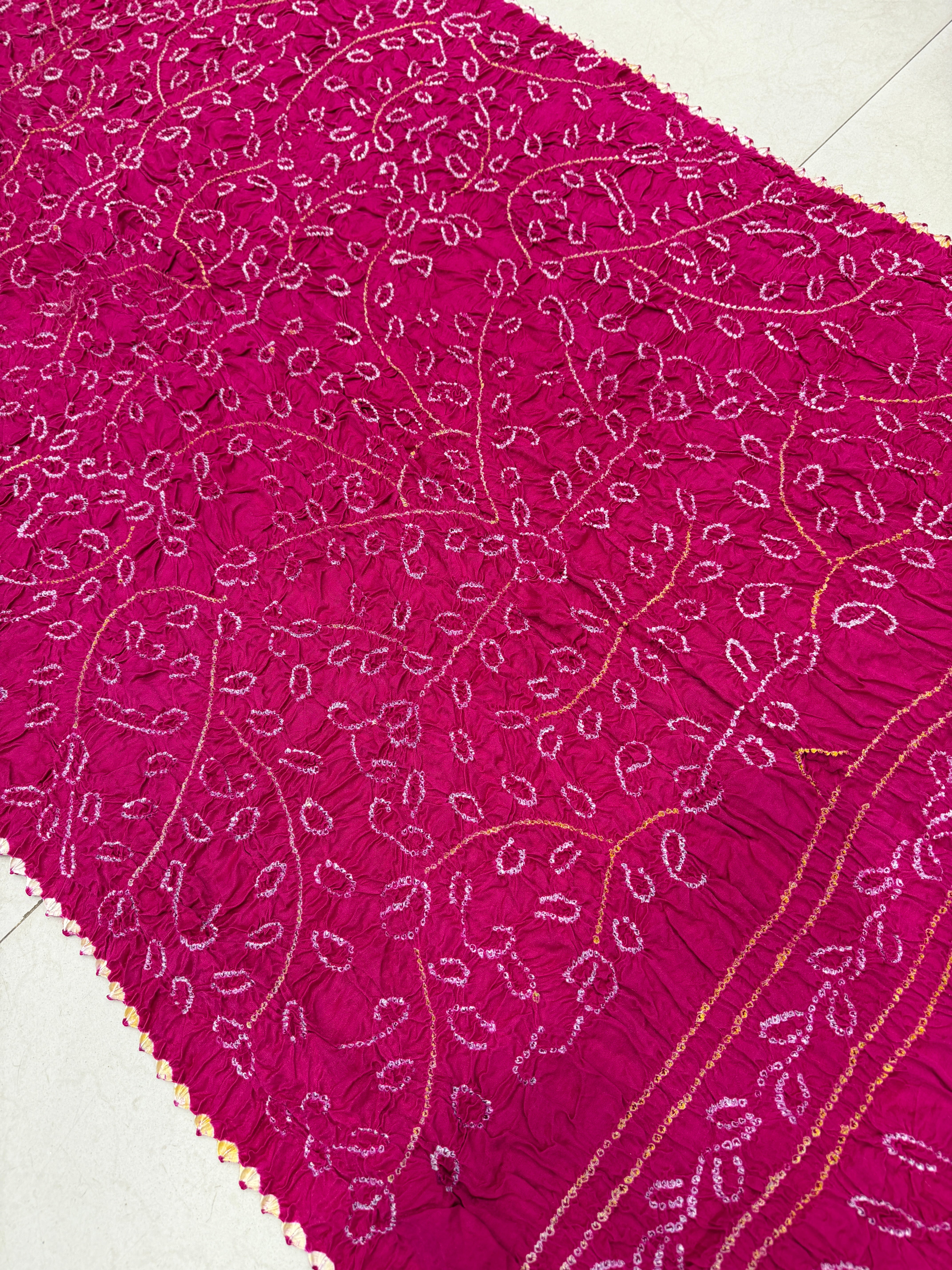 Rani Pink Ambadal Pure Gajji Silk Rai Bandhej Hand Made Saree