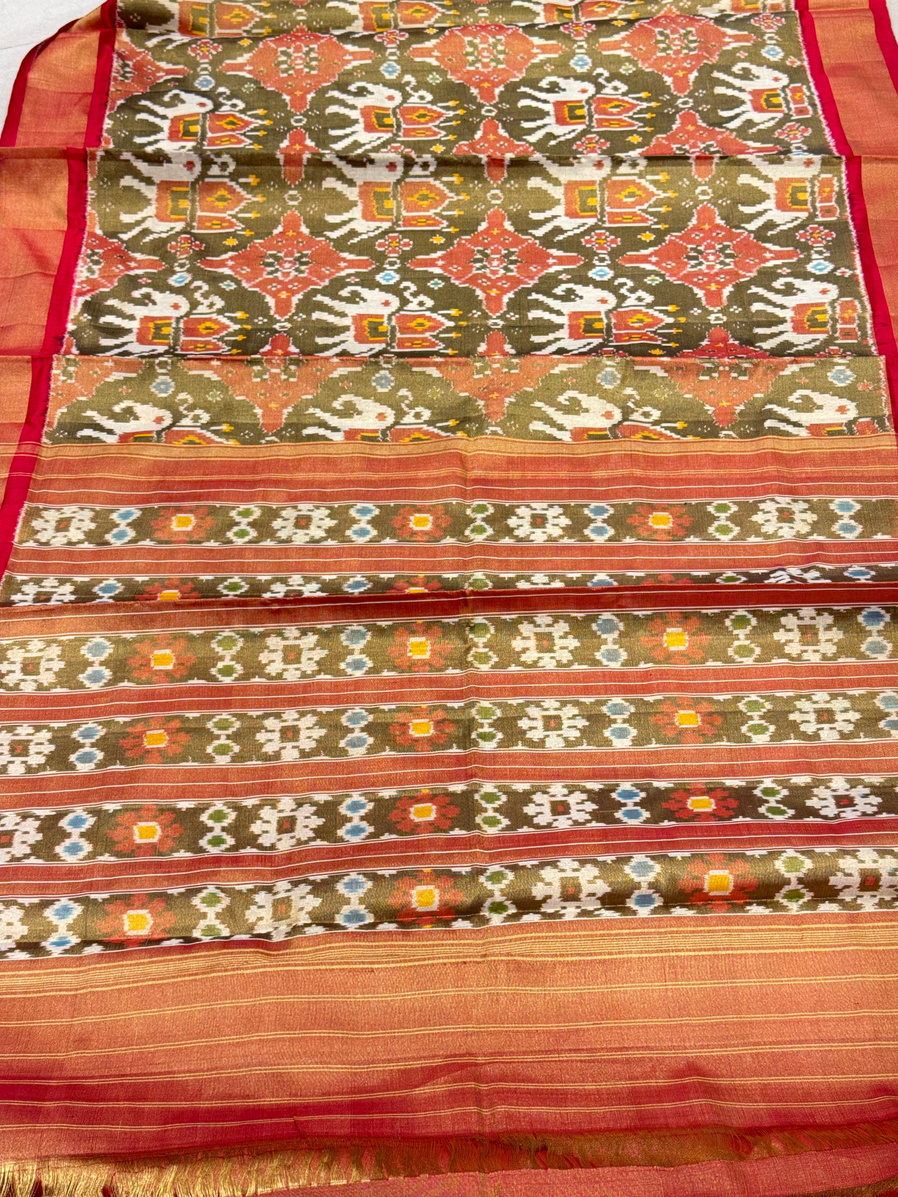 Handloom Tissue Silk Elephant Motif Patola Saree
