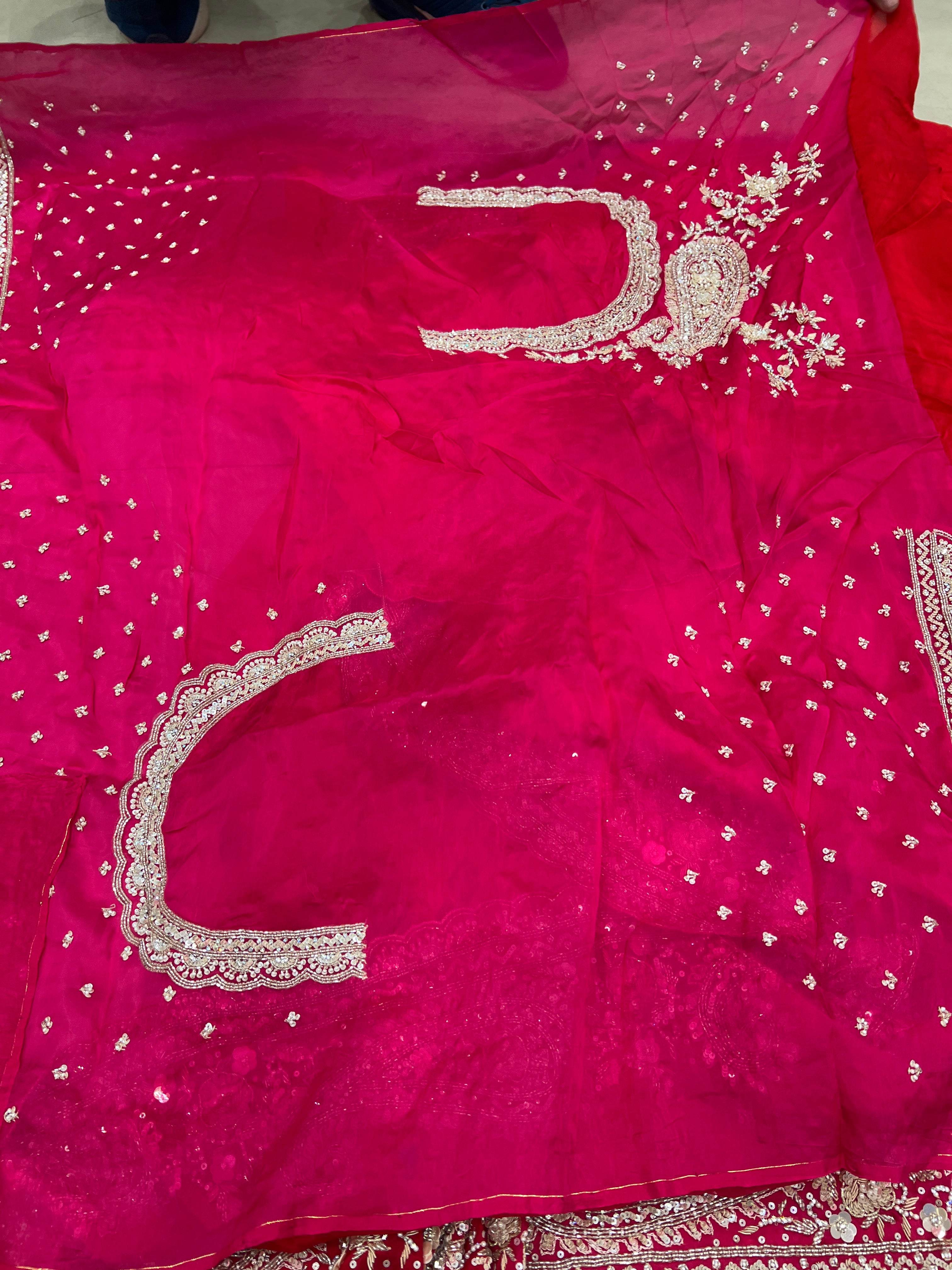 Shaded Satin Organza Hand Embroidery Saree