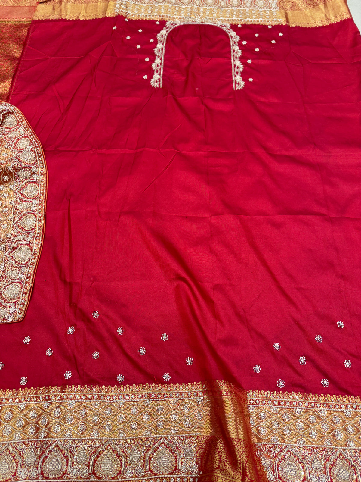 Red Kanjivaram Doli Motifs Zardosi Hand Embroidery Saree
