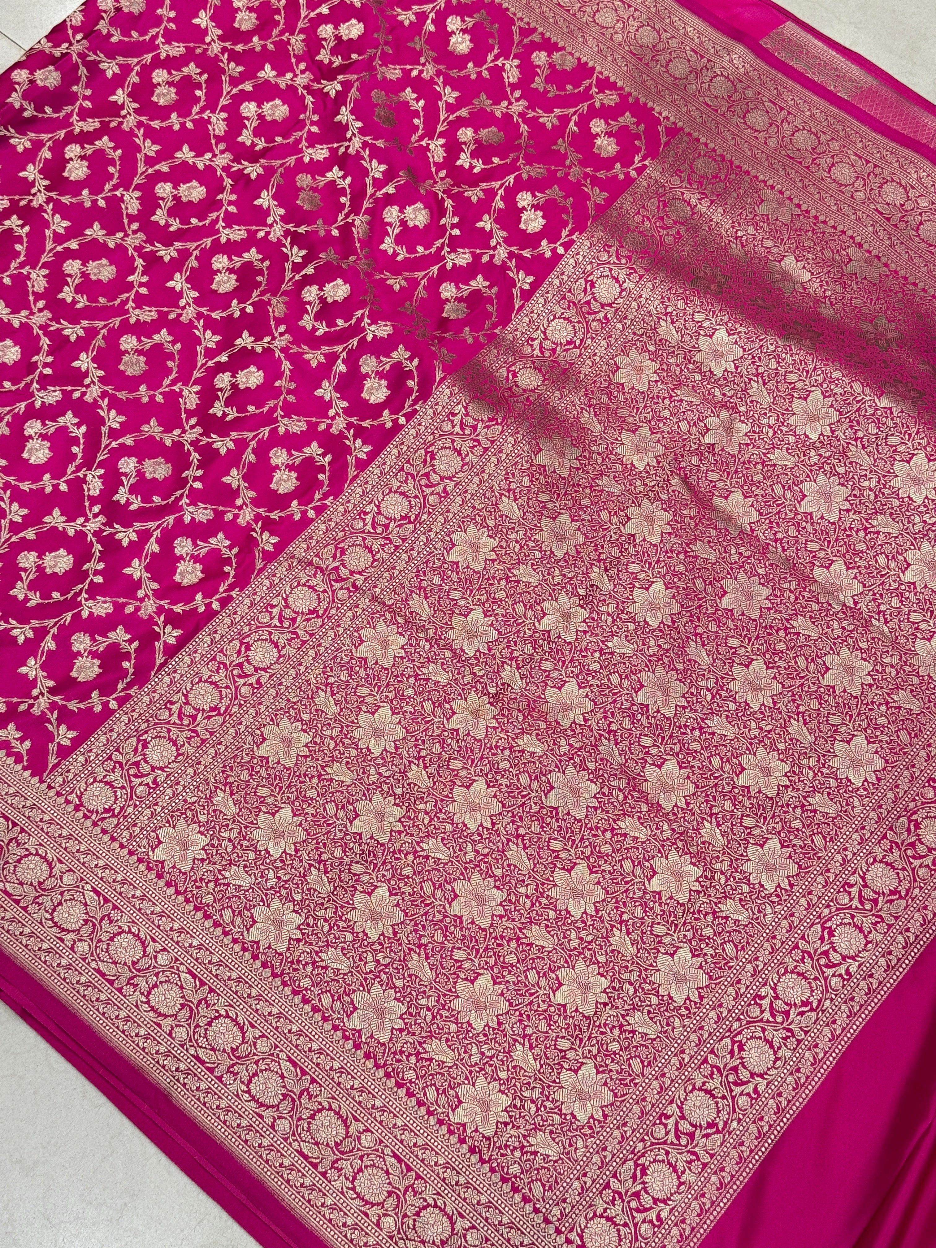 Rani Budding Rose Jaal Banarasi Silk Saree