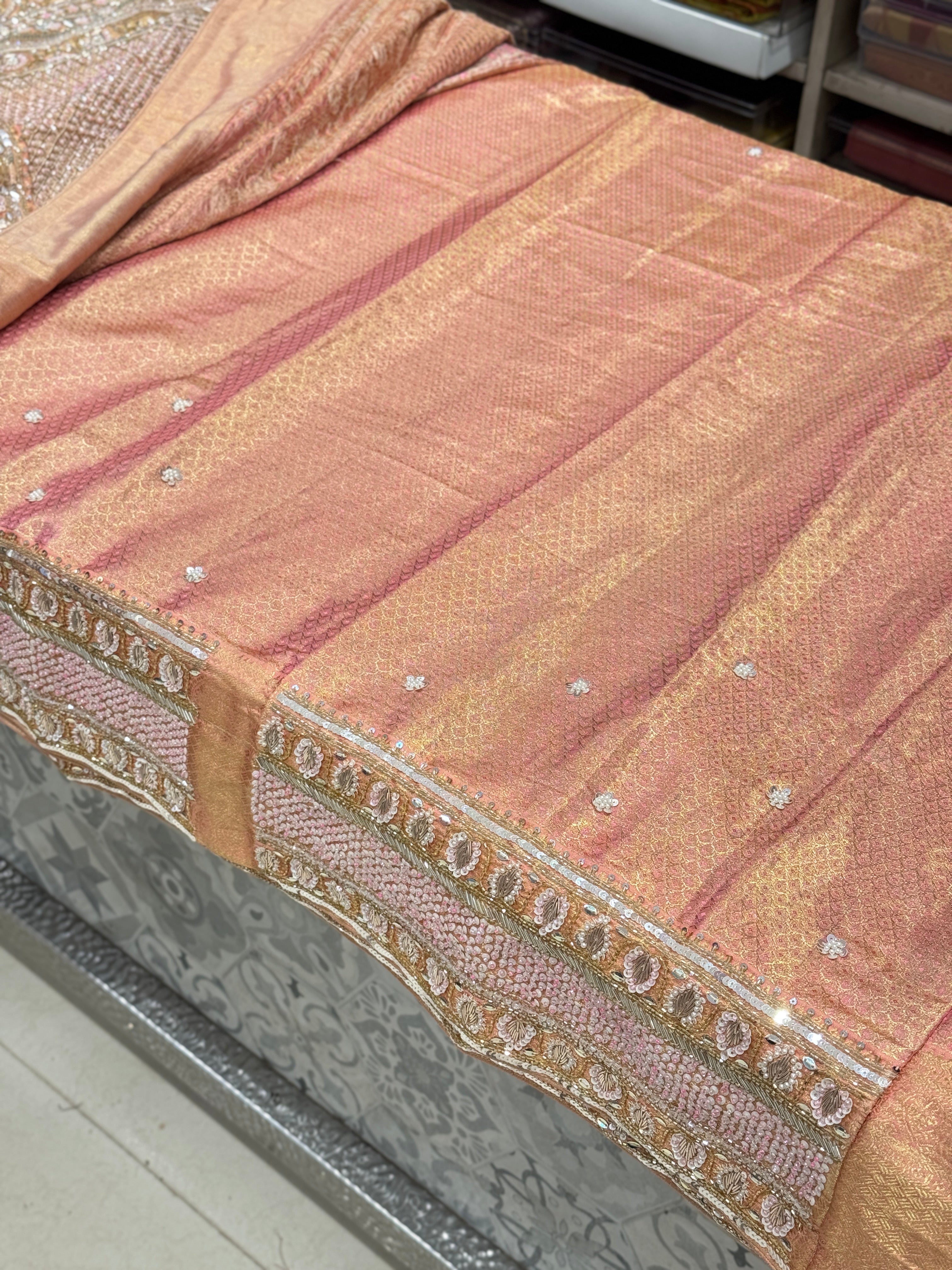 Pink Jaal Tissue Kanjivaram Hand Embroidery Saree