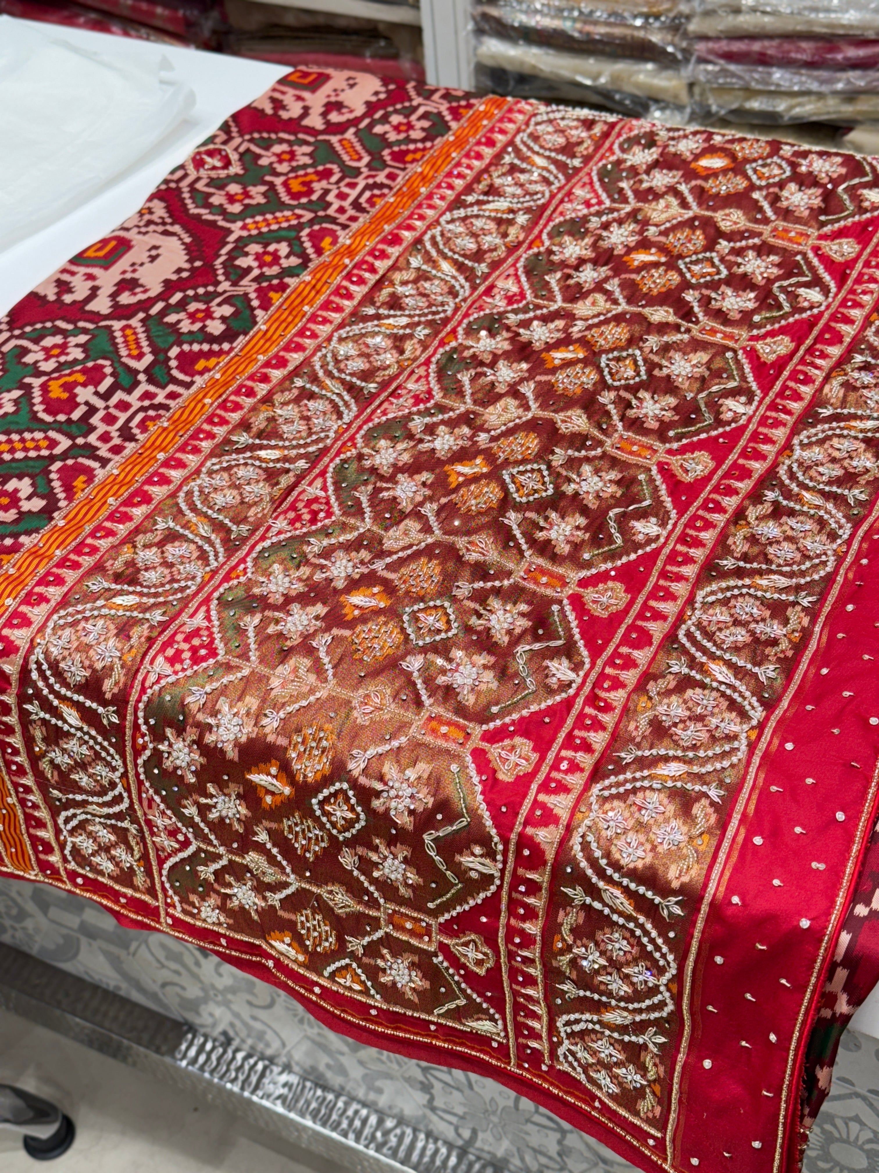 Maroon Patola Zardosi Embroidery Saree
