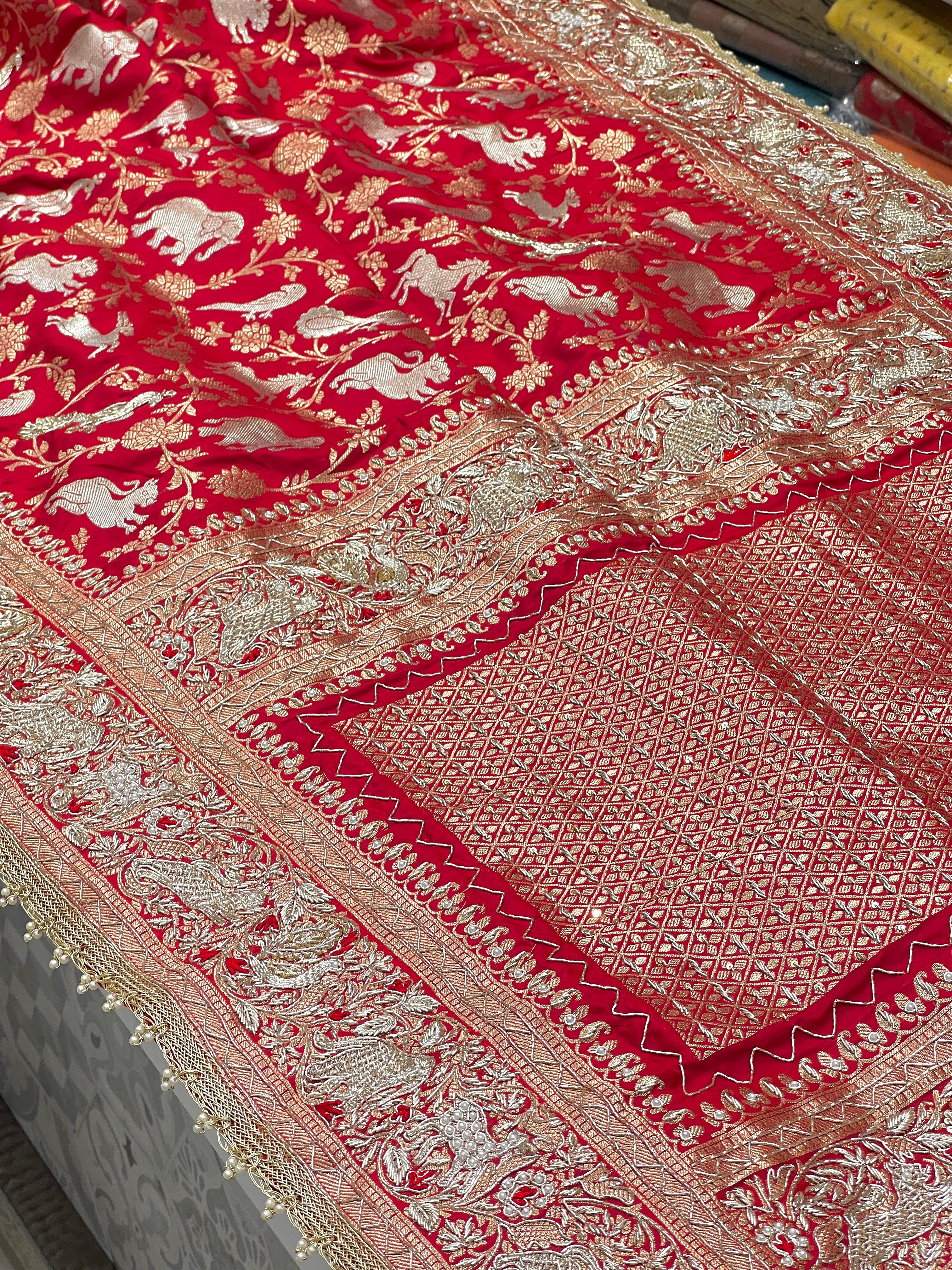 Red Banarasi Shikara Zardosi Saree