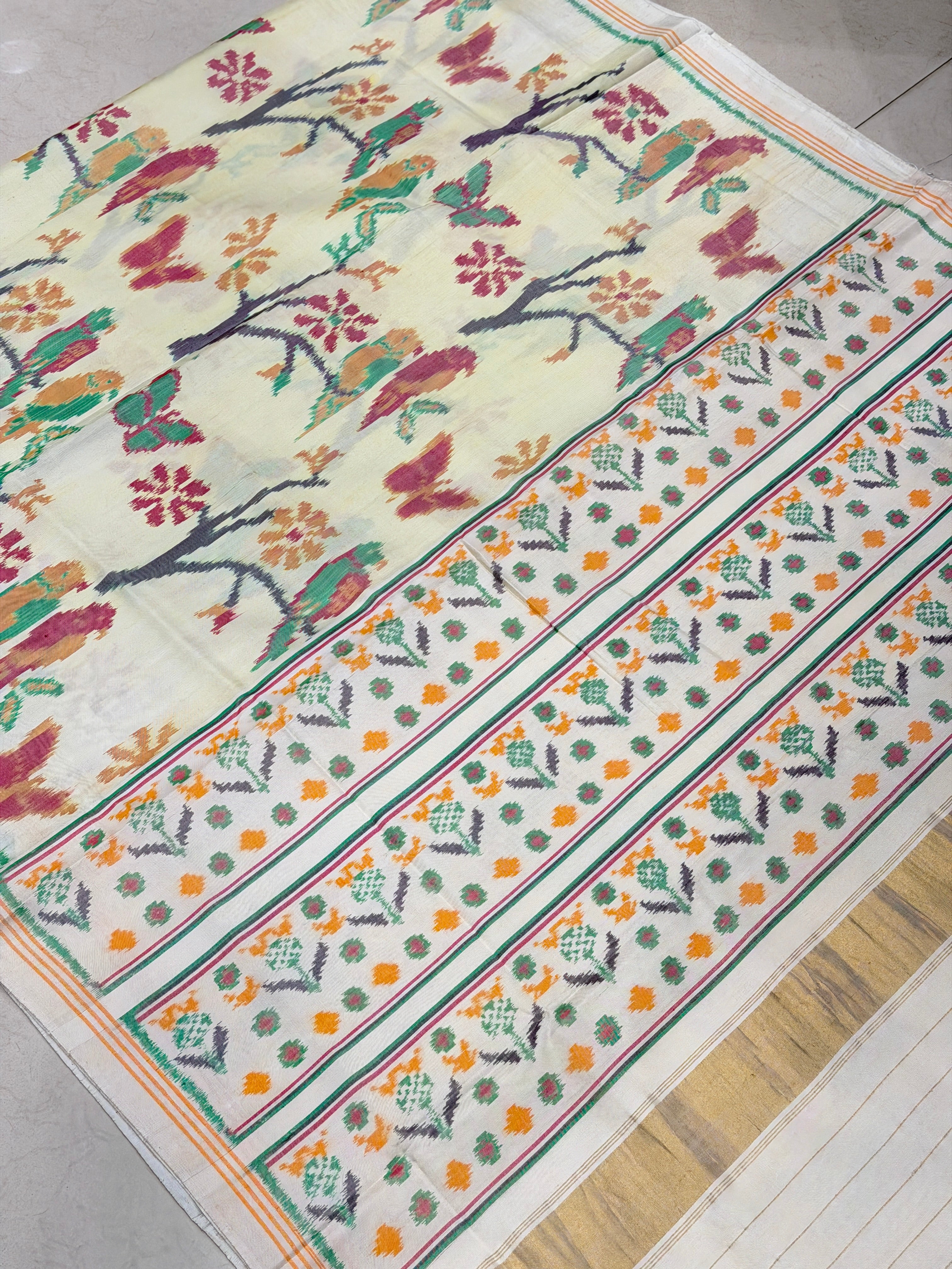 Contemporary Parrot Patan Handloom Ikat Patola Silk Saree