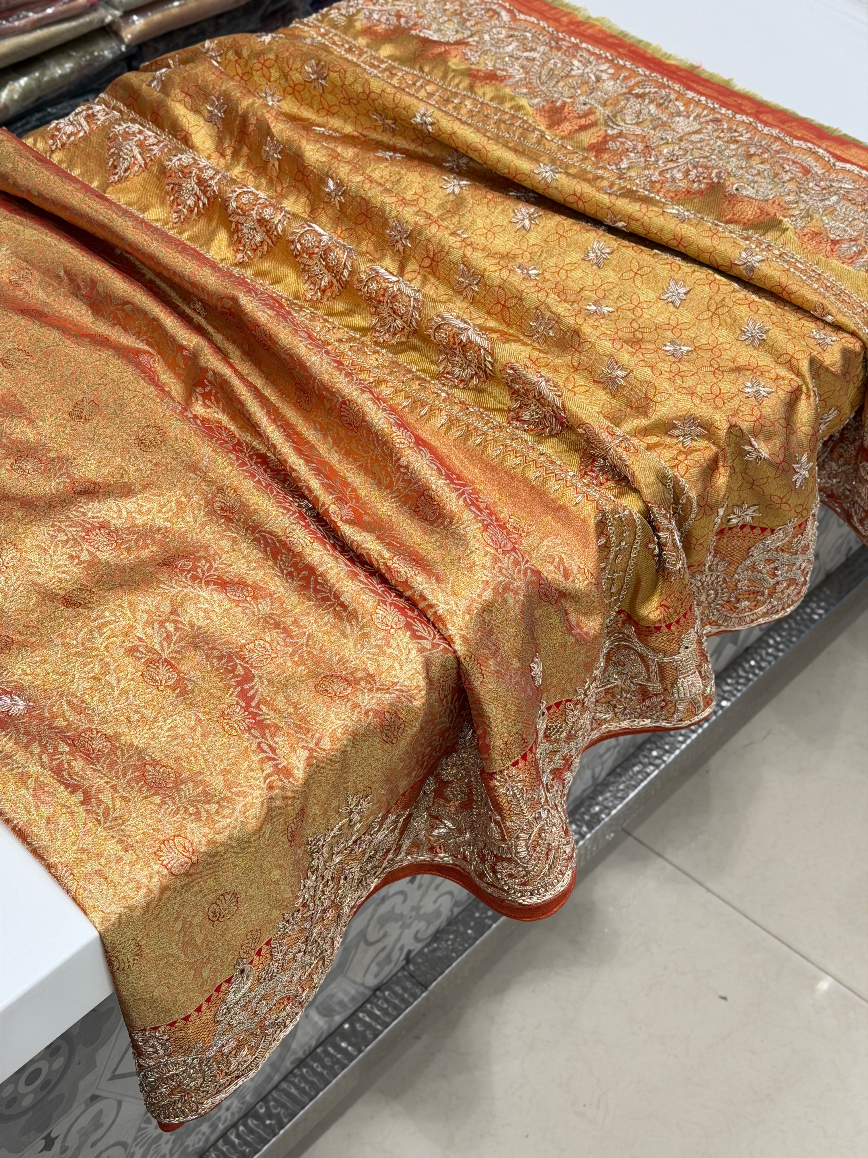 Red Tissue Kanjivaram Zardosi Doli Hand Embroidery Saree