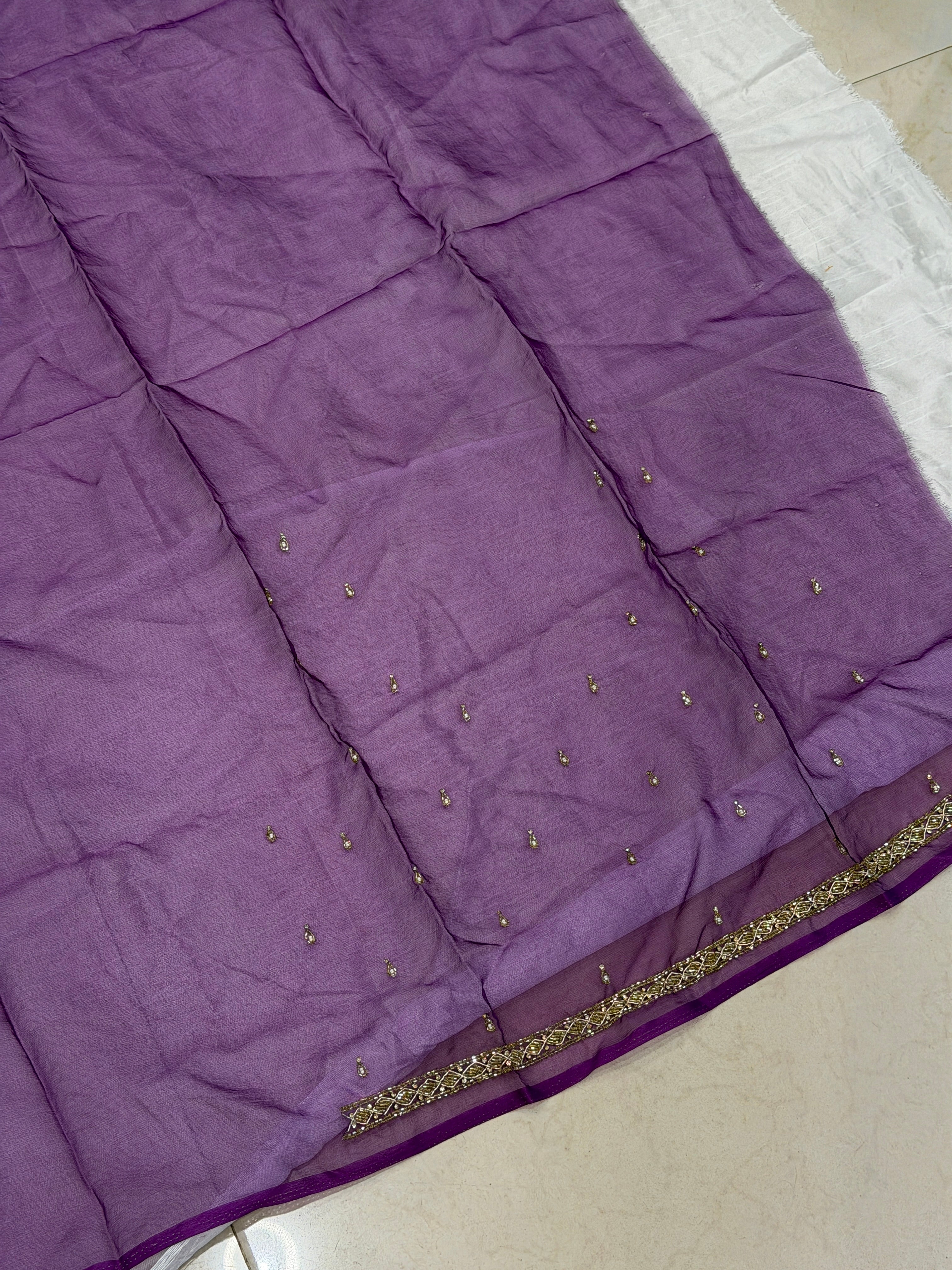 Violet Organza Moti Sequin Hand Embroidery Blouse Piece