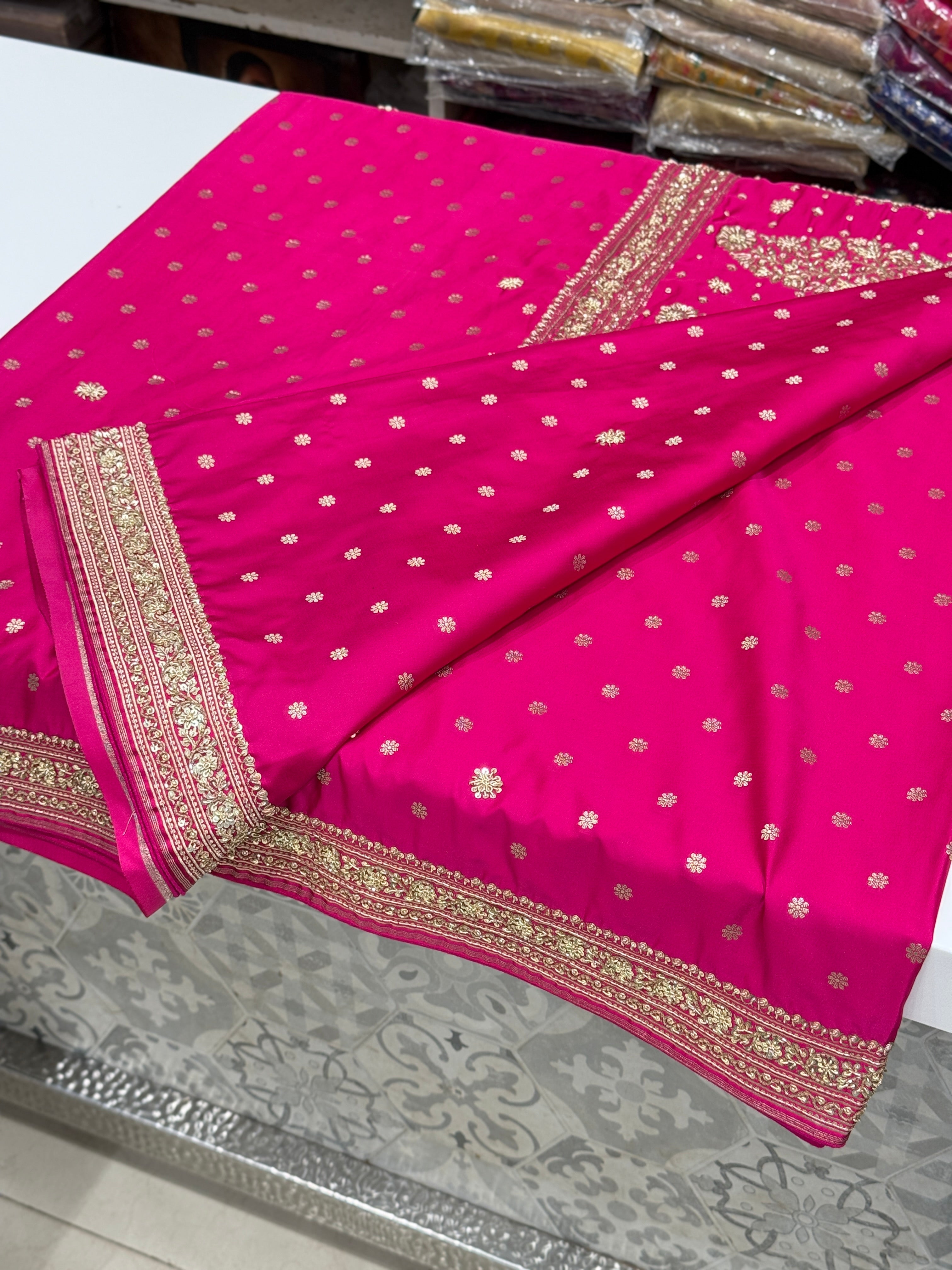 Rani Pink Banarasi Star Butti Hand Done Zardosi Saree