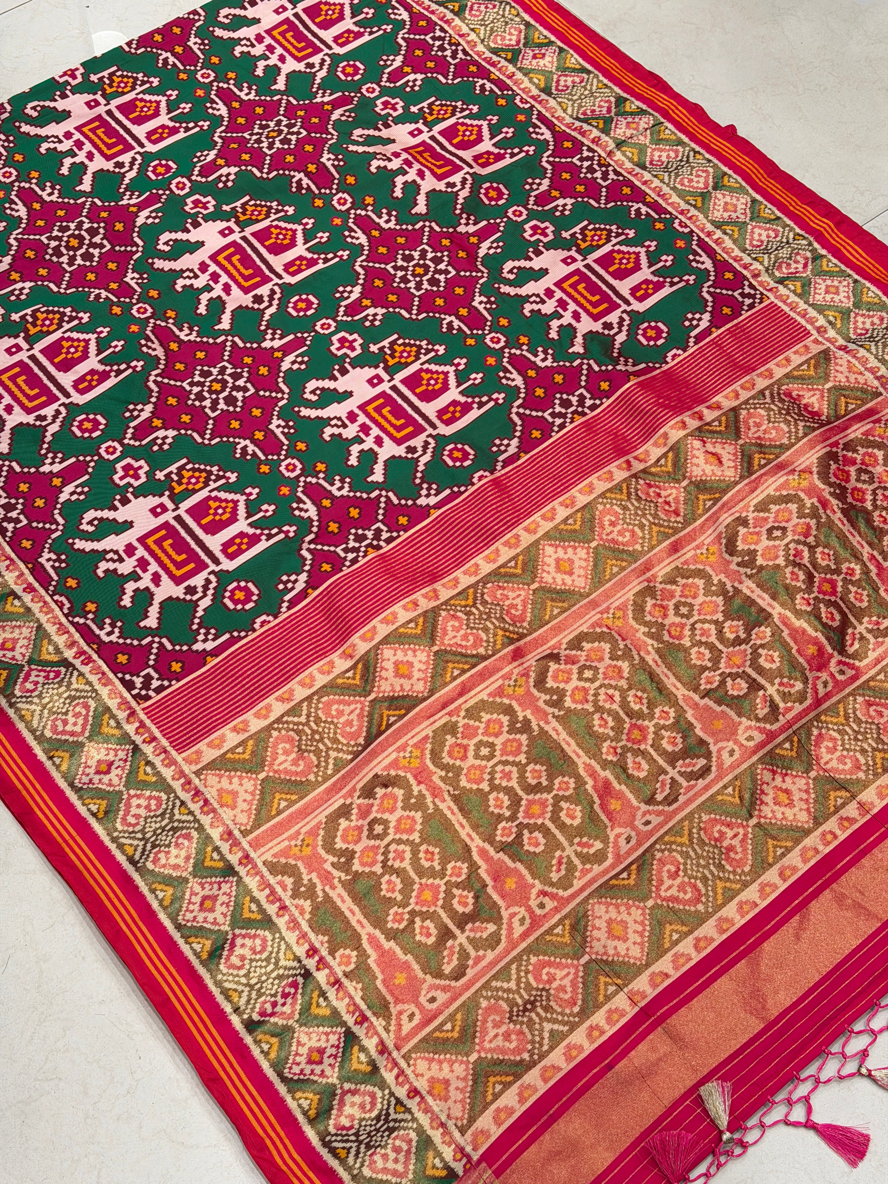 Maroon Rani Chabdi Elephant Semi Silk Weaved Patan Patola Saree