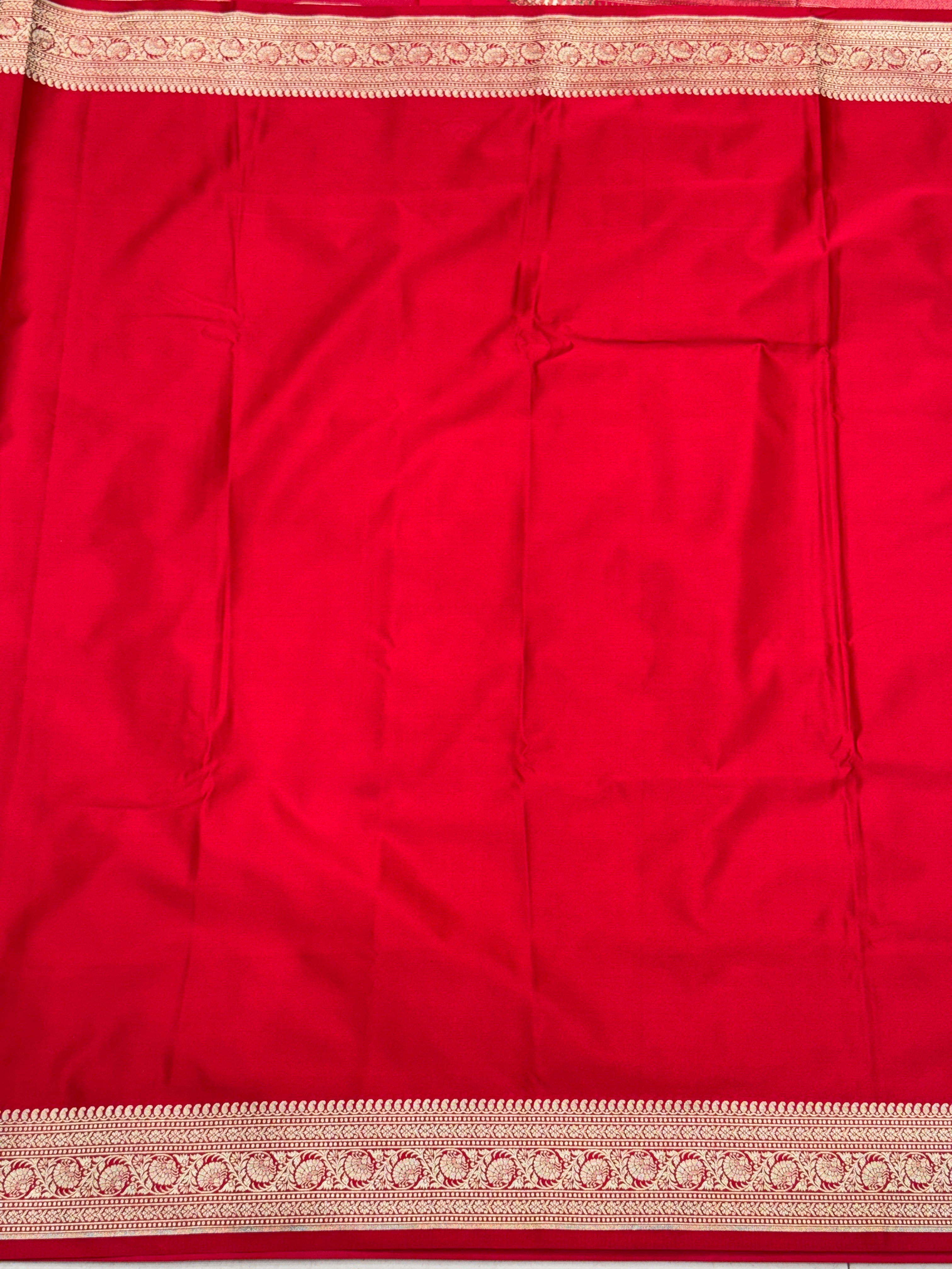 Red Banarasi Plain Body Border Saree