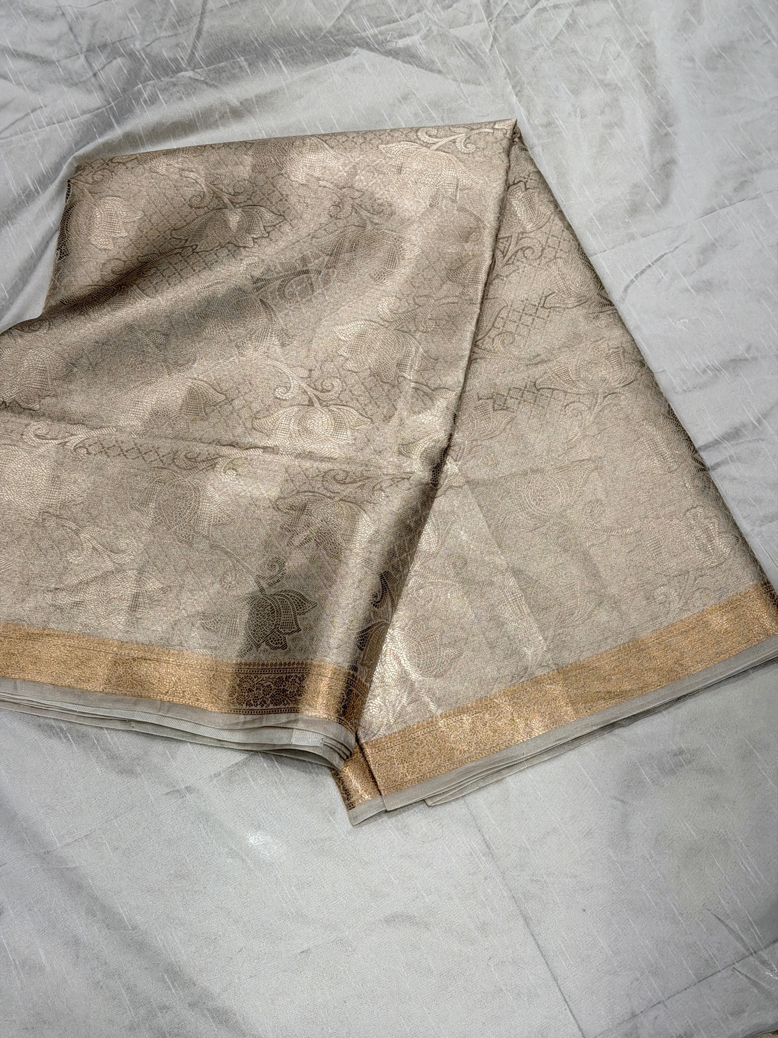 Silver Pure Woven Double Tissue Brocade Silk Saree