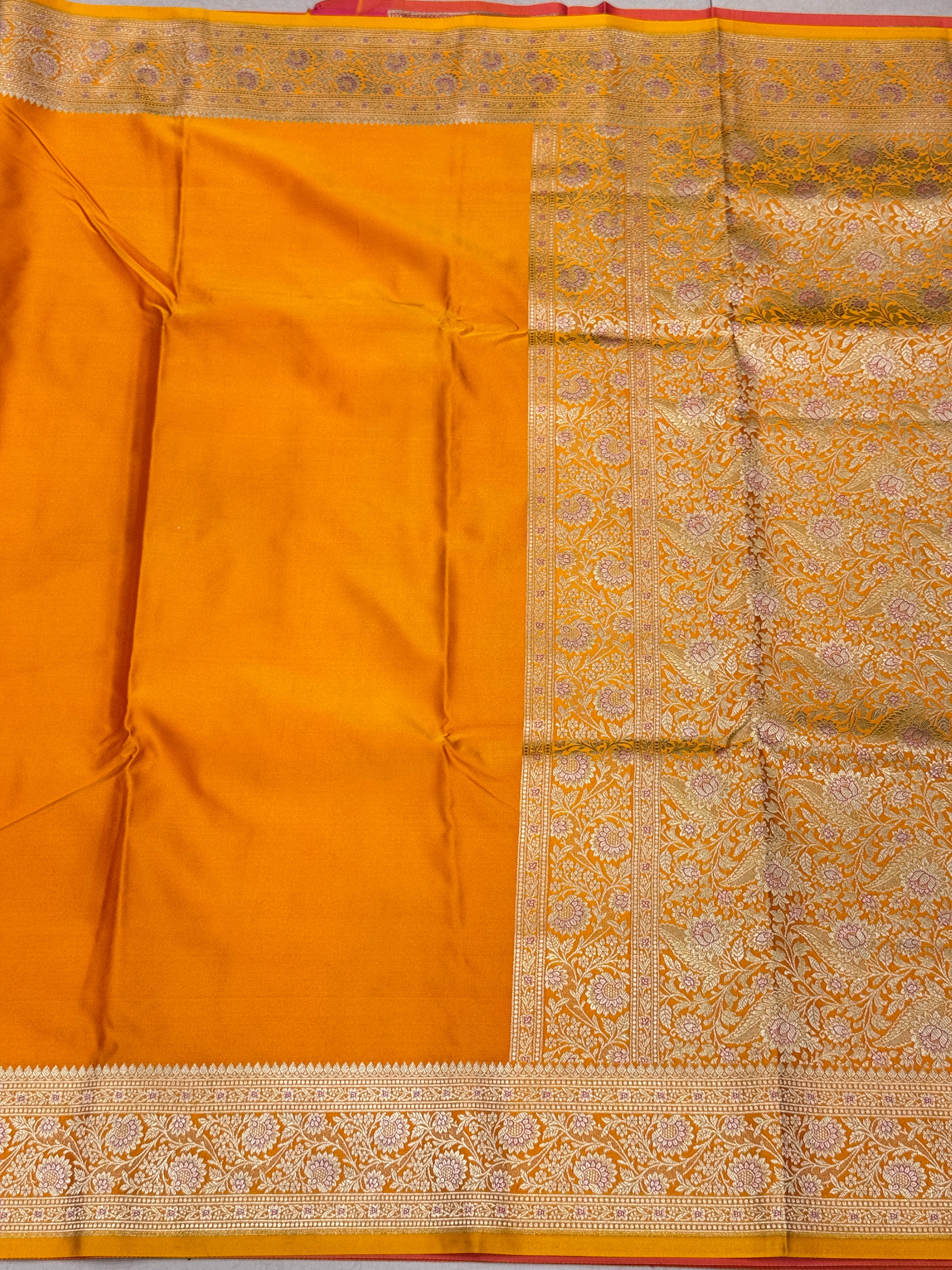 Mango Yellow Banarasi Plain Upside Down Border Saree