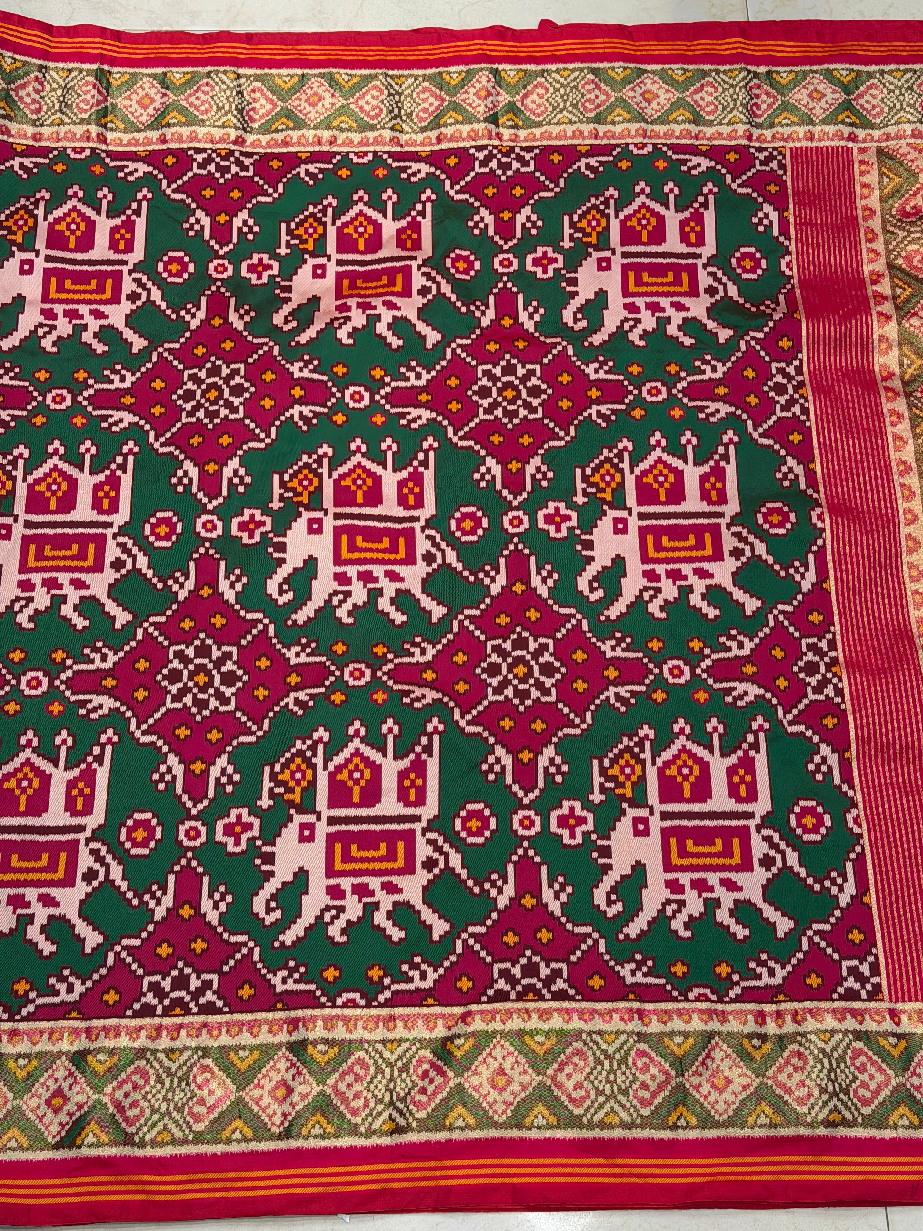 Maroon Rani Chabdi Elephant Semi Silk Weaved Patan Patola Saree