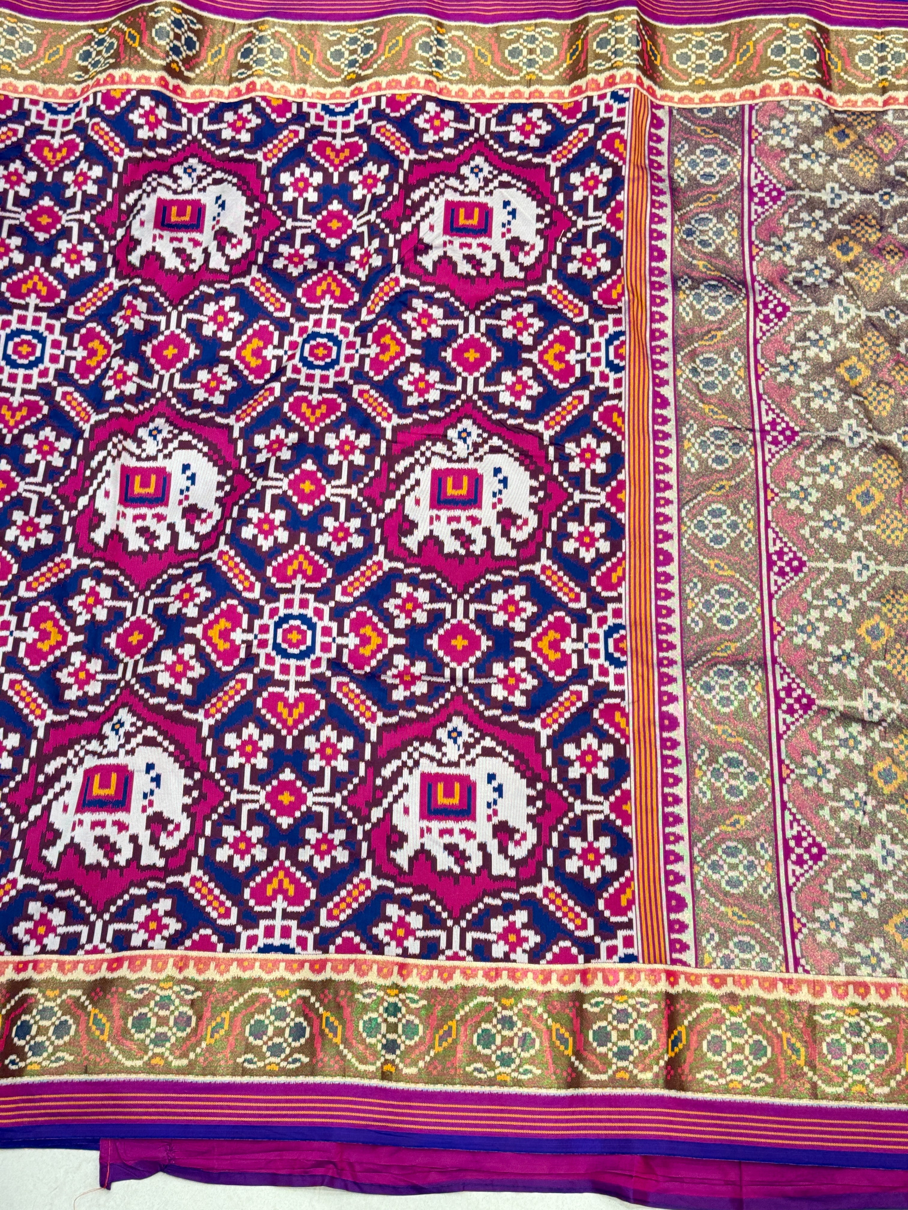 Rani Blue Chabdi Small Elephant Semi Silk Weaved Patan Patola Saree