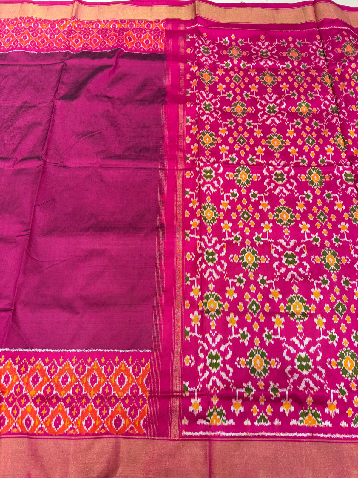 Wine Plain Ikkat Handloom Pure Silk Patola Saree