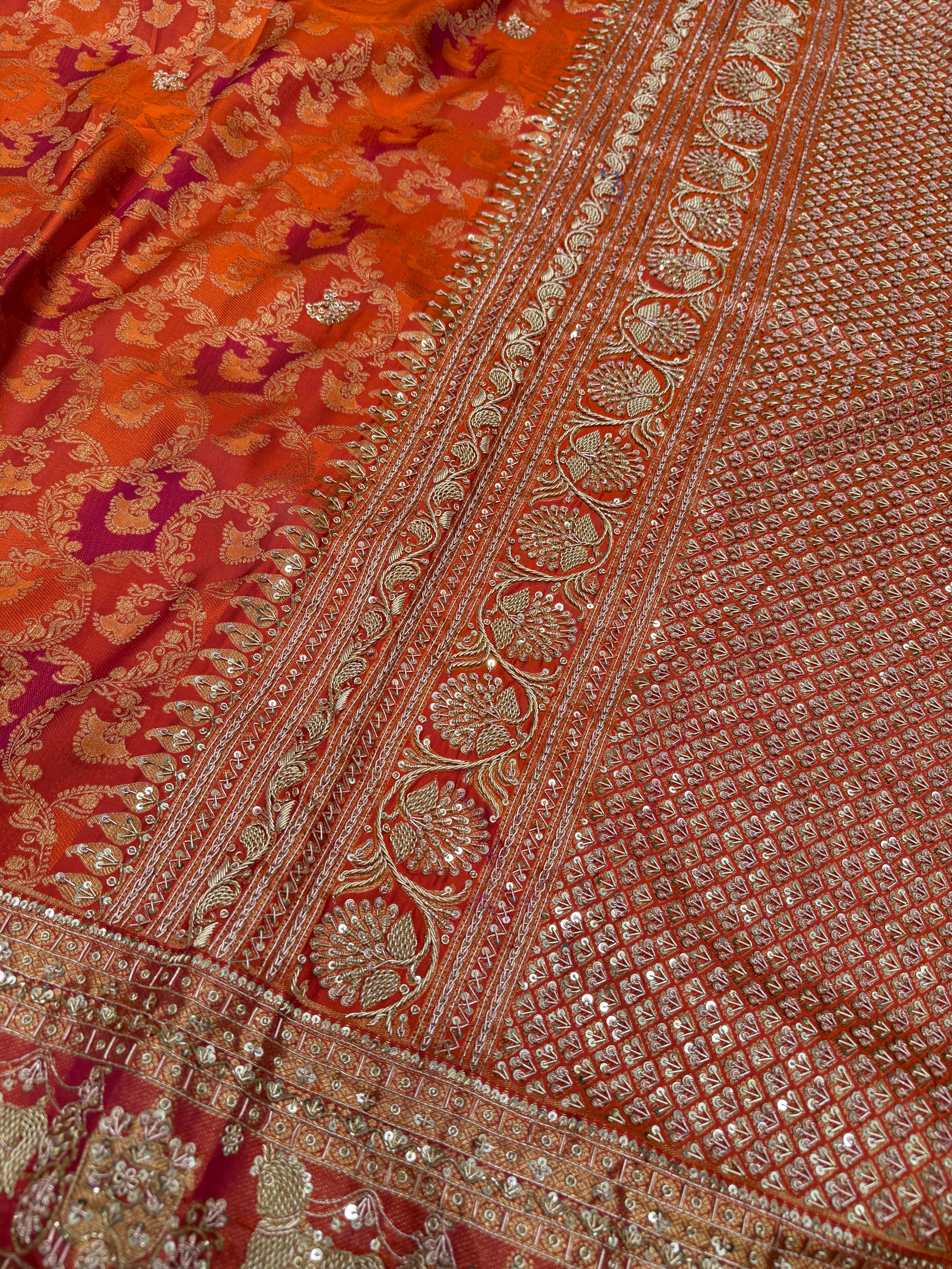 Orange Kanjivaram Doli Edit Zardosi Hand Embroidery Saree