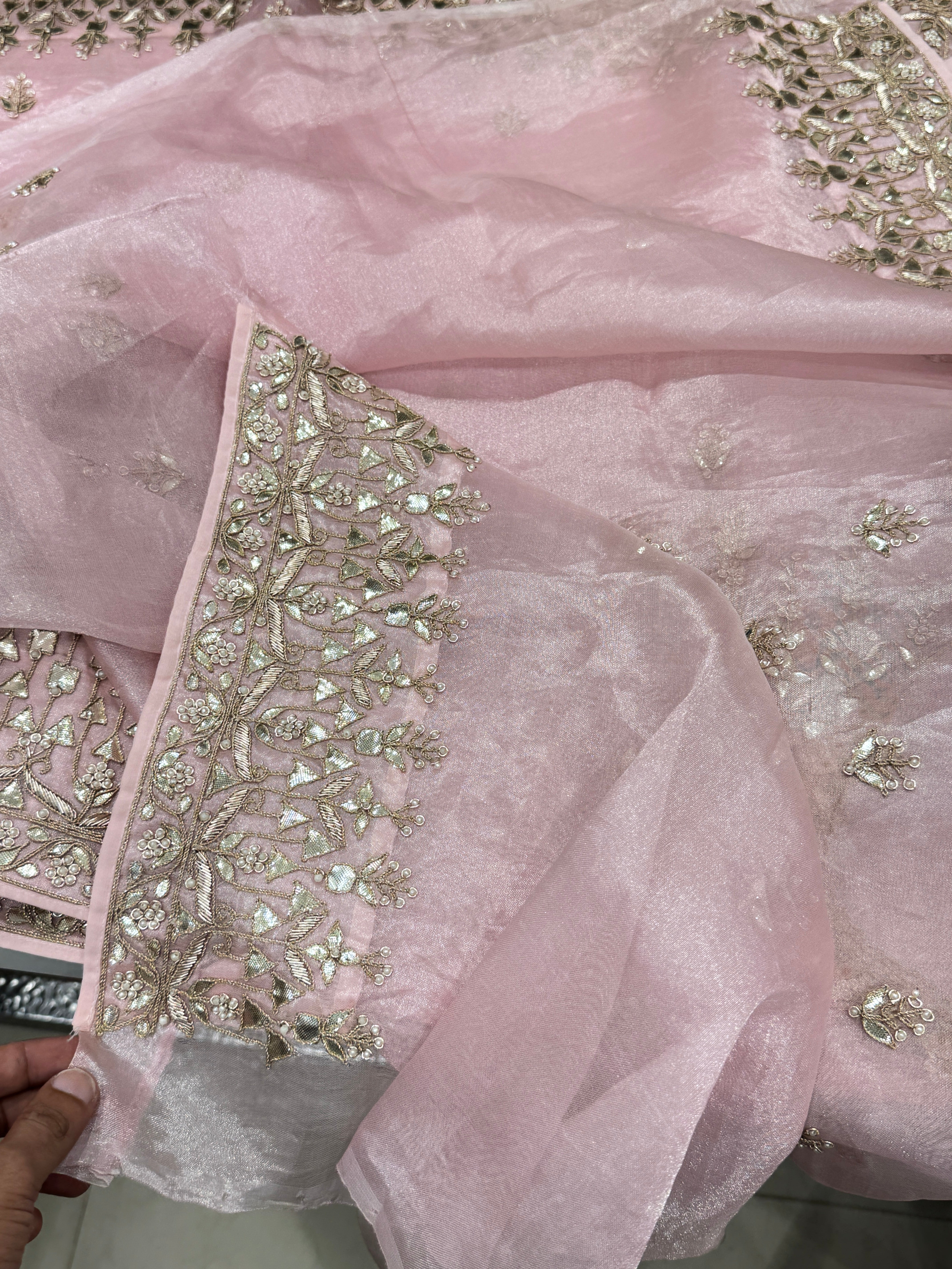Pink Tissue Handloom Gotapatti Saree