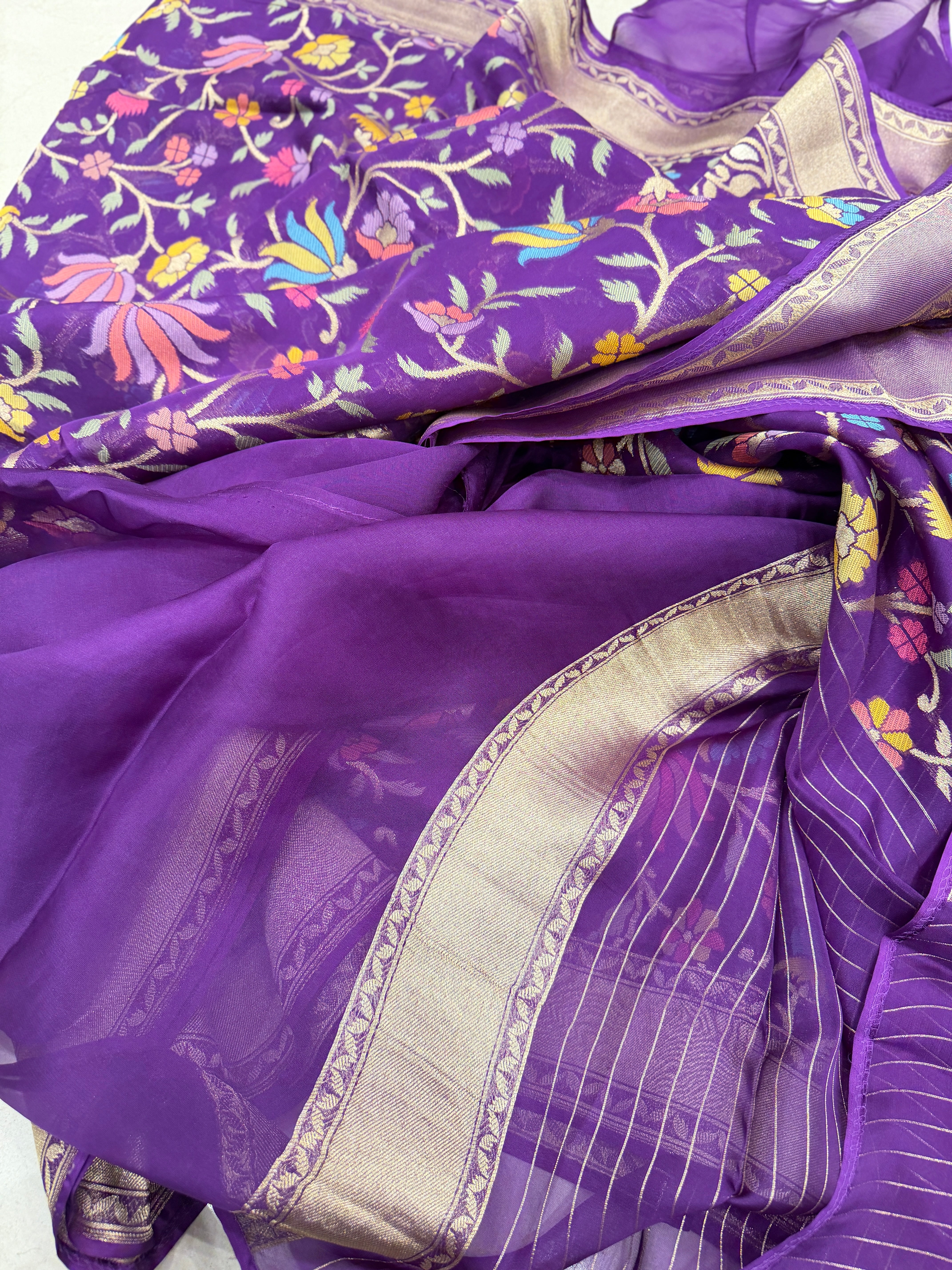 Violet Meenakari Woven Soft Organza Saree