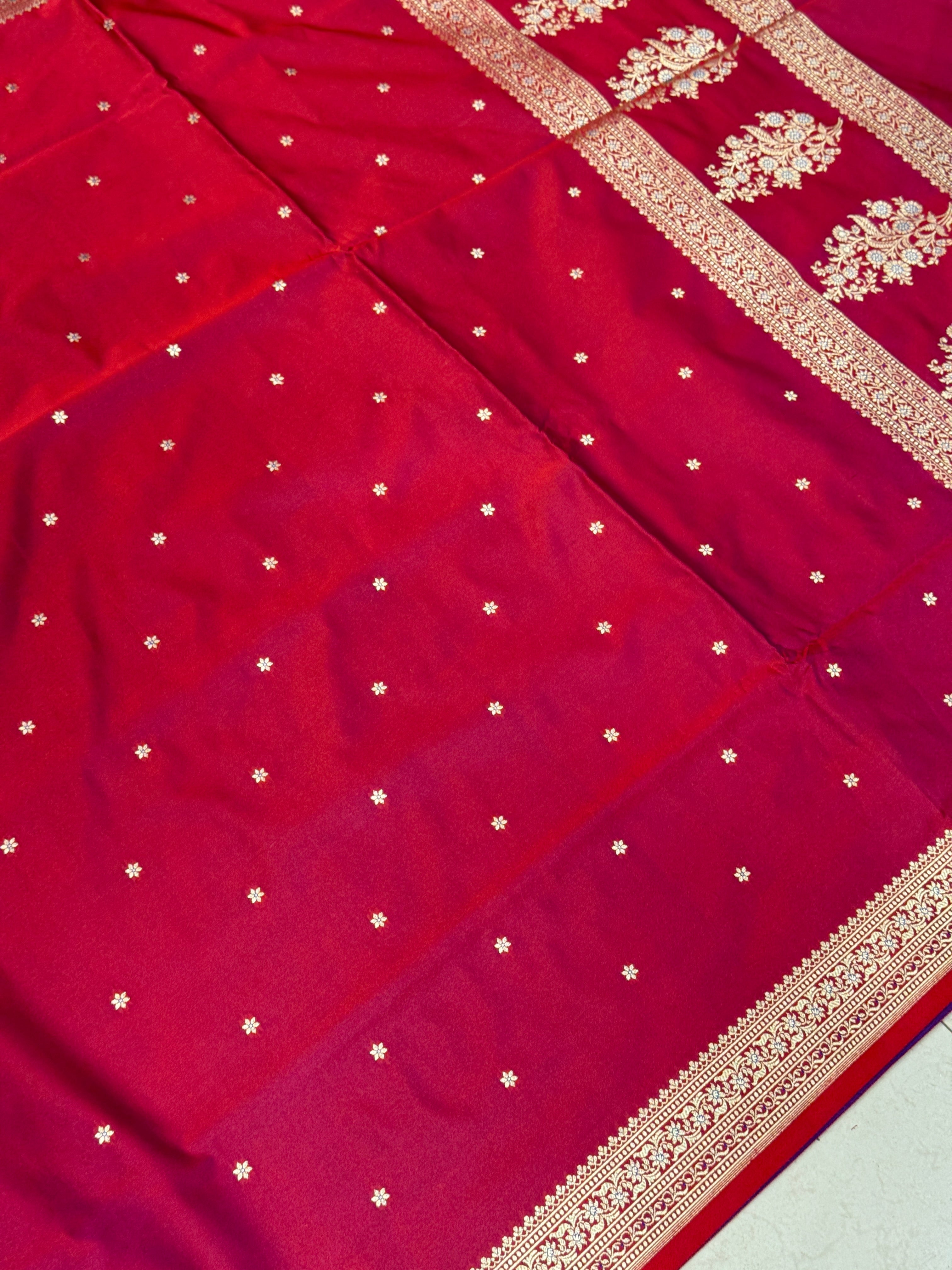 Crimson Banarasi Silk Star Butti Saree
