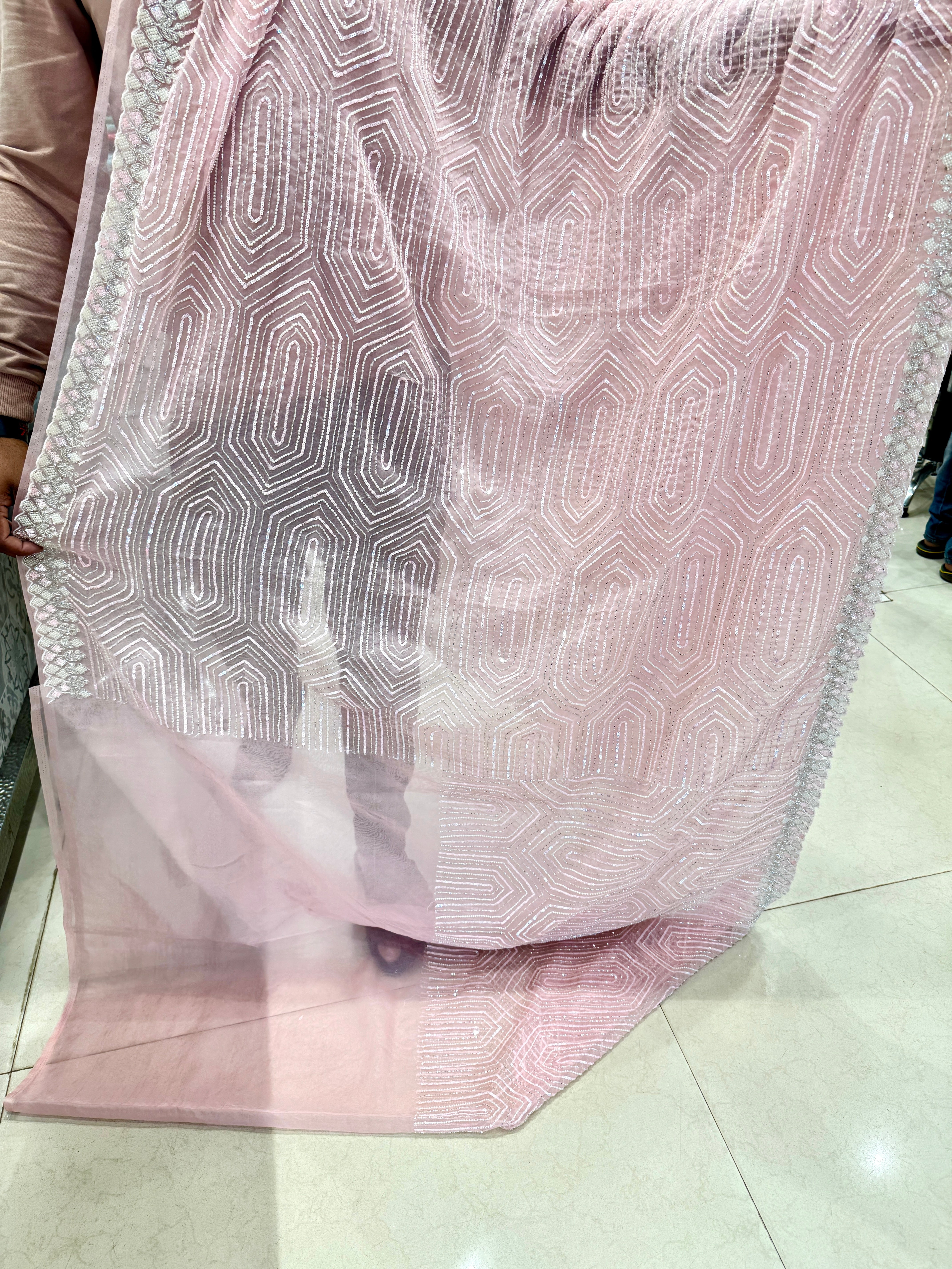 Pink Organza Moti Sequin Embroidery Saree