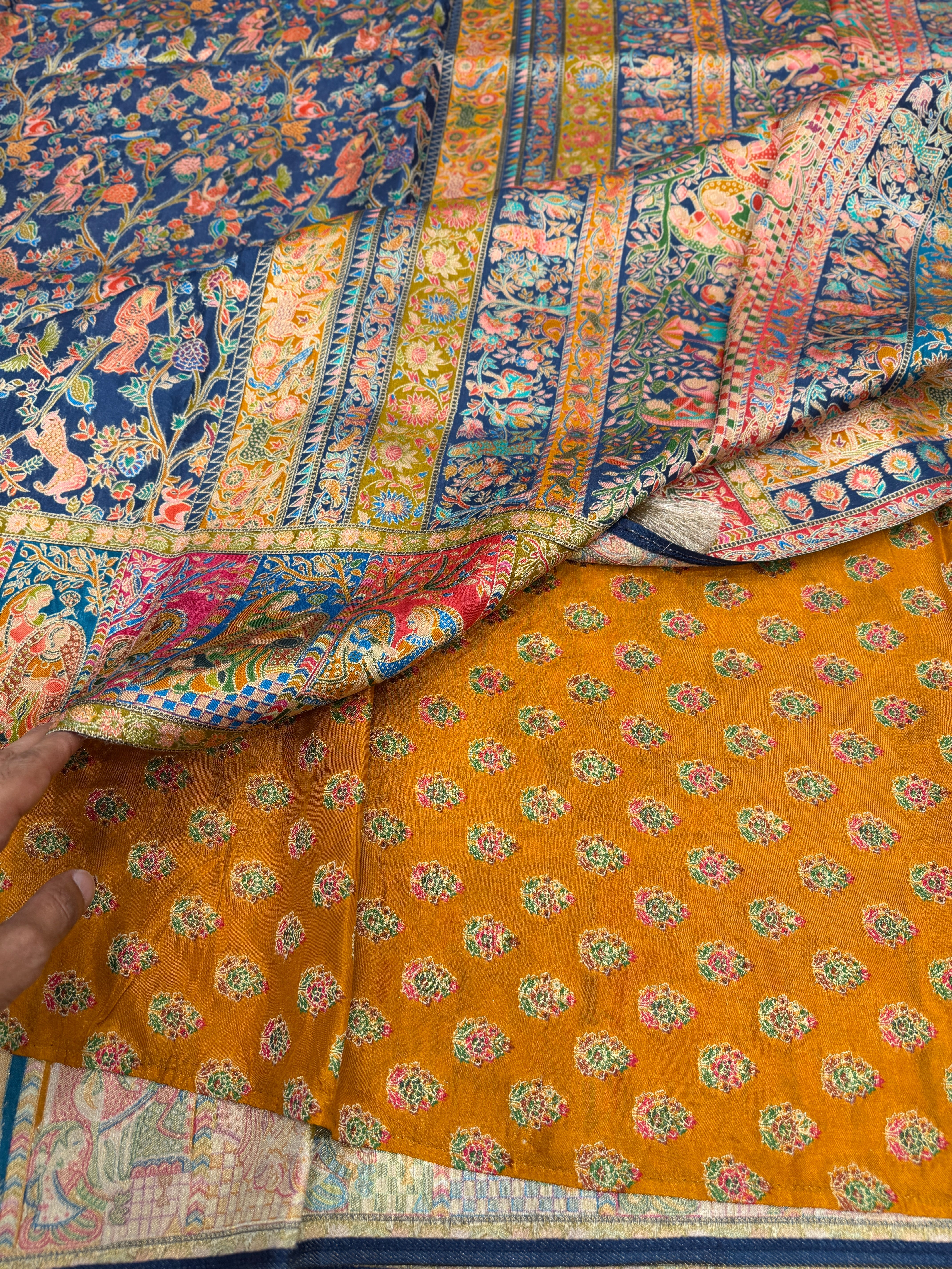 Blue Weaved Pashmina Style Multi Colour Saree