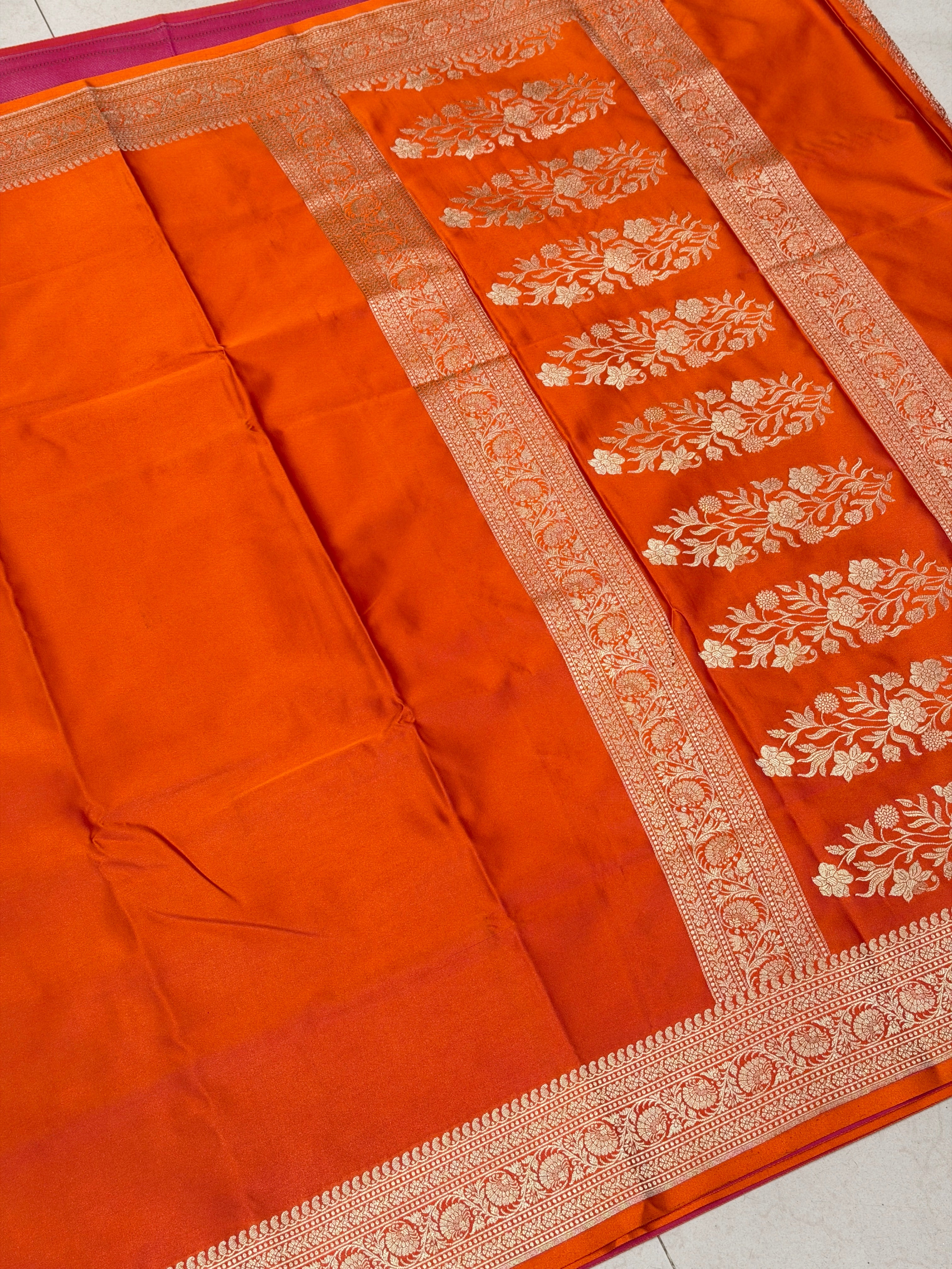 Orange Banarasi Silk Plain Body Saree