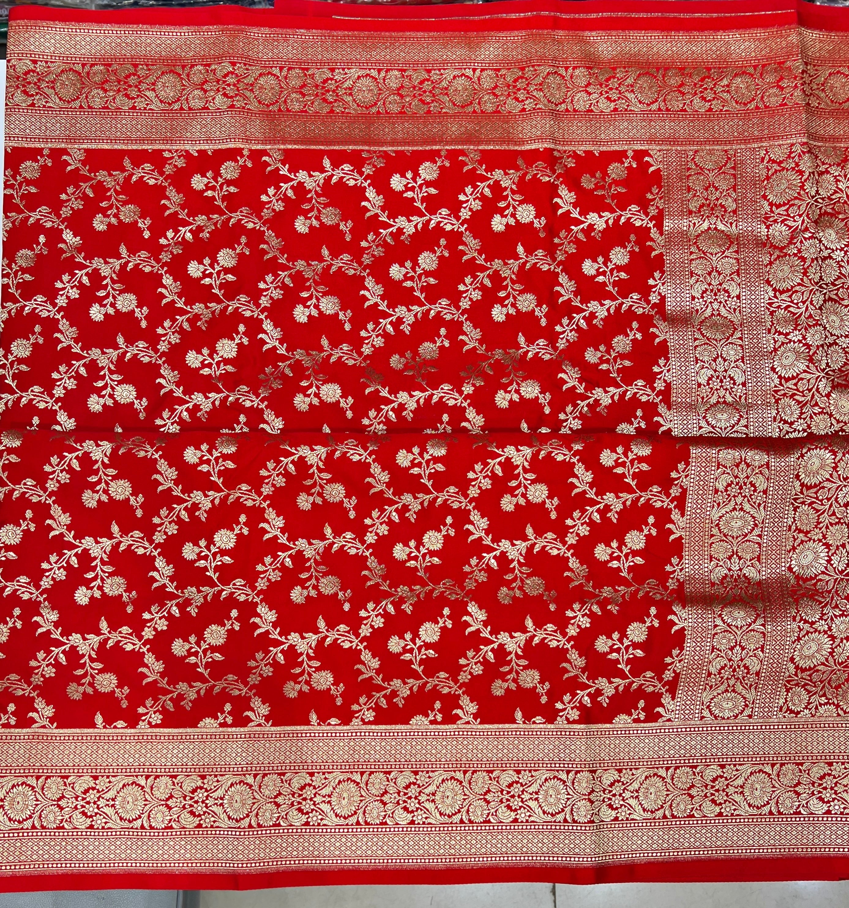 Red Banarasi Silk Flower Border Saree