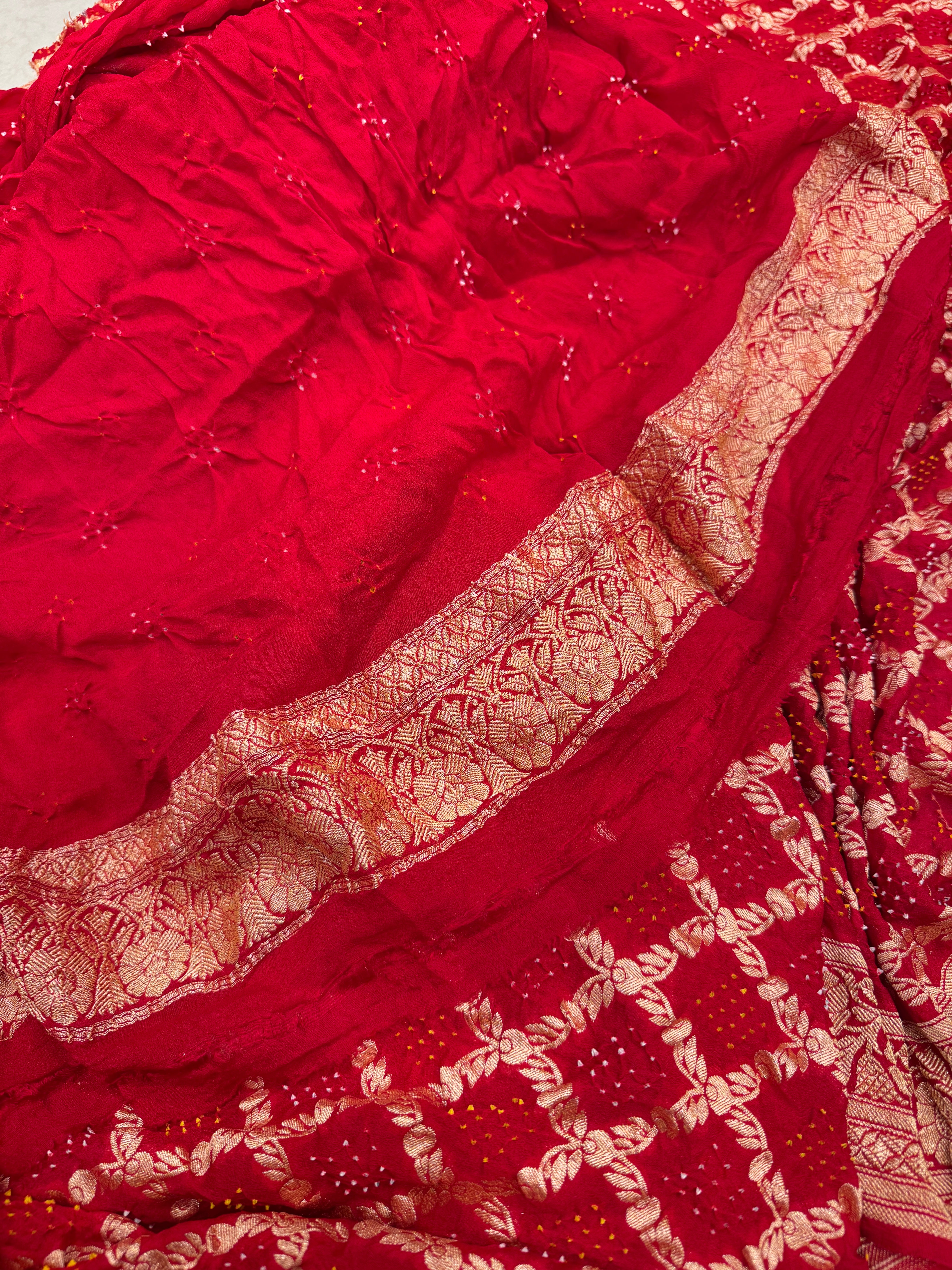 Pure Red Bandhej Bandhini Saree