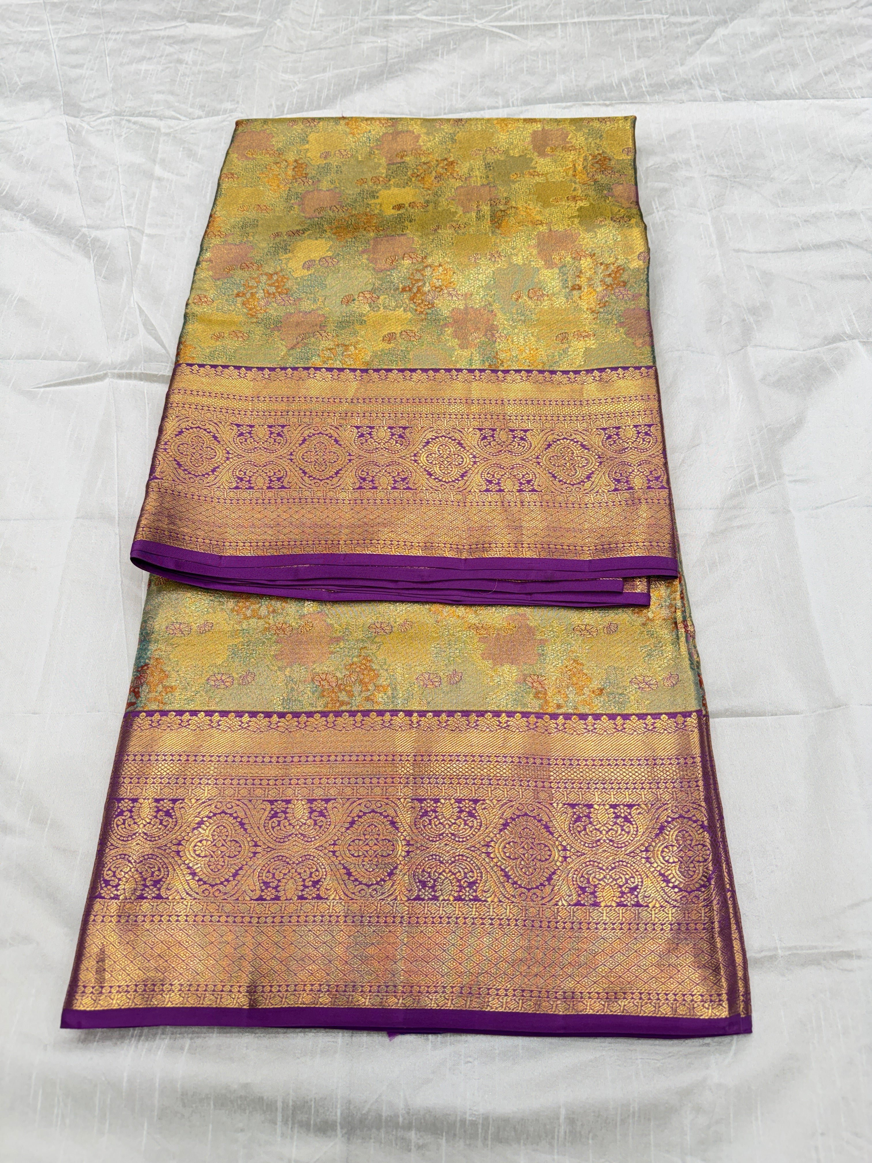 Violet Meenakari Handloom Kanjivaram Tissue Silk Saree