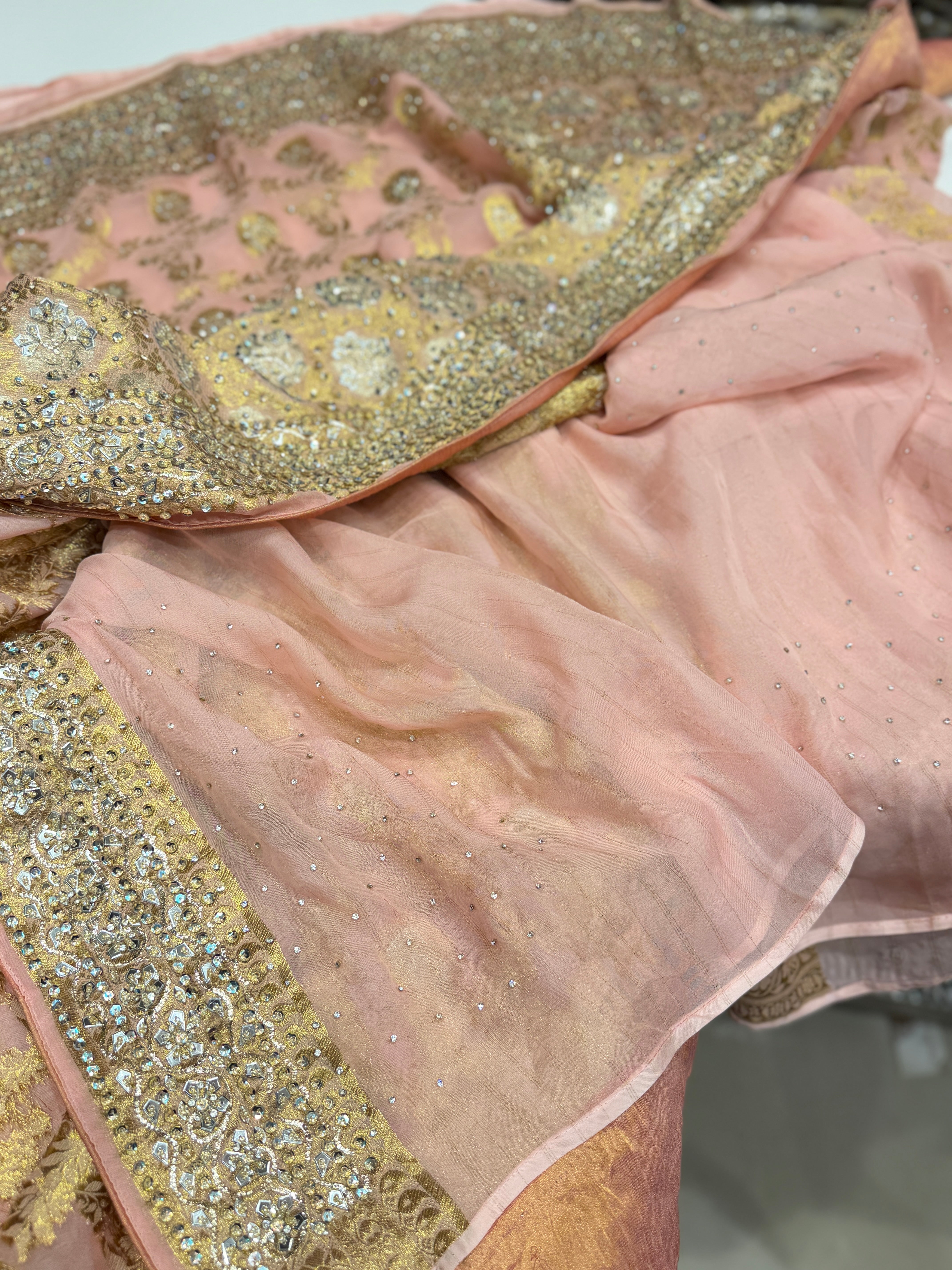 Pink Banarasi Khaddi Georgette Pita Zardosi Hand Embroidery Saree