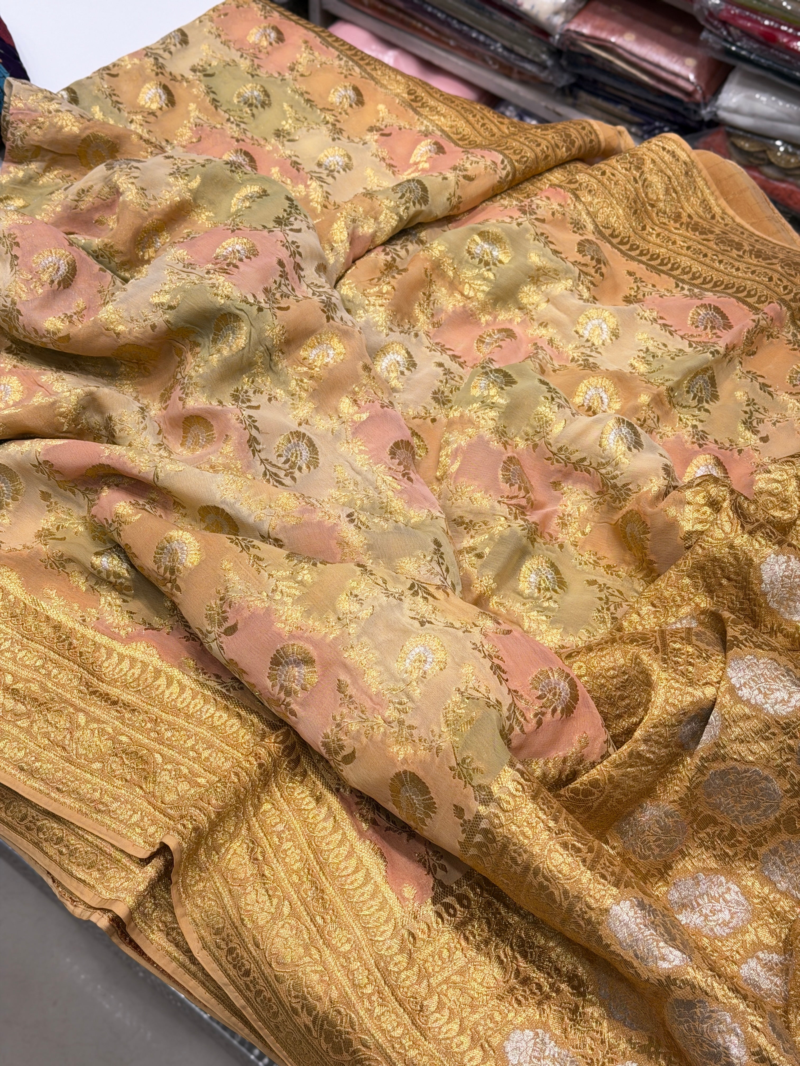 Brush Paint Banarasi Khaddi Georgette Saree