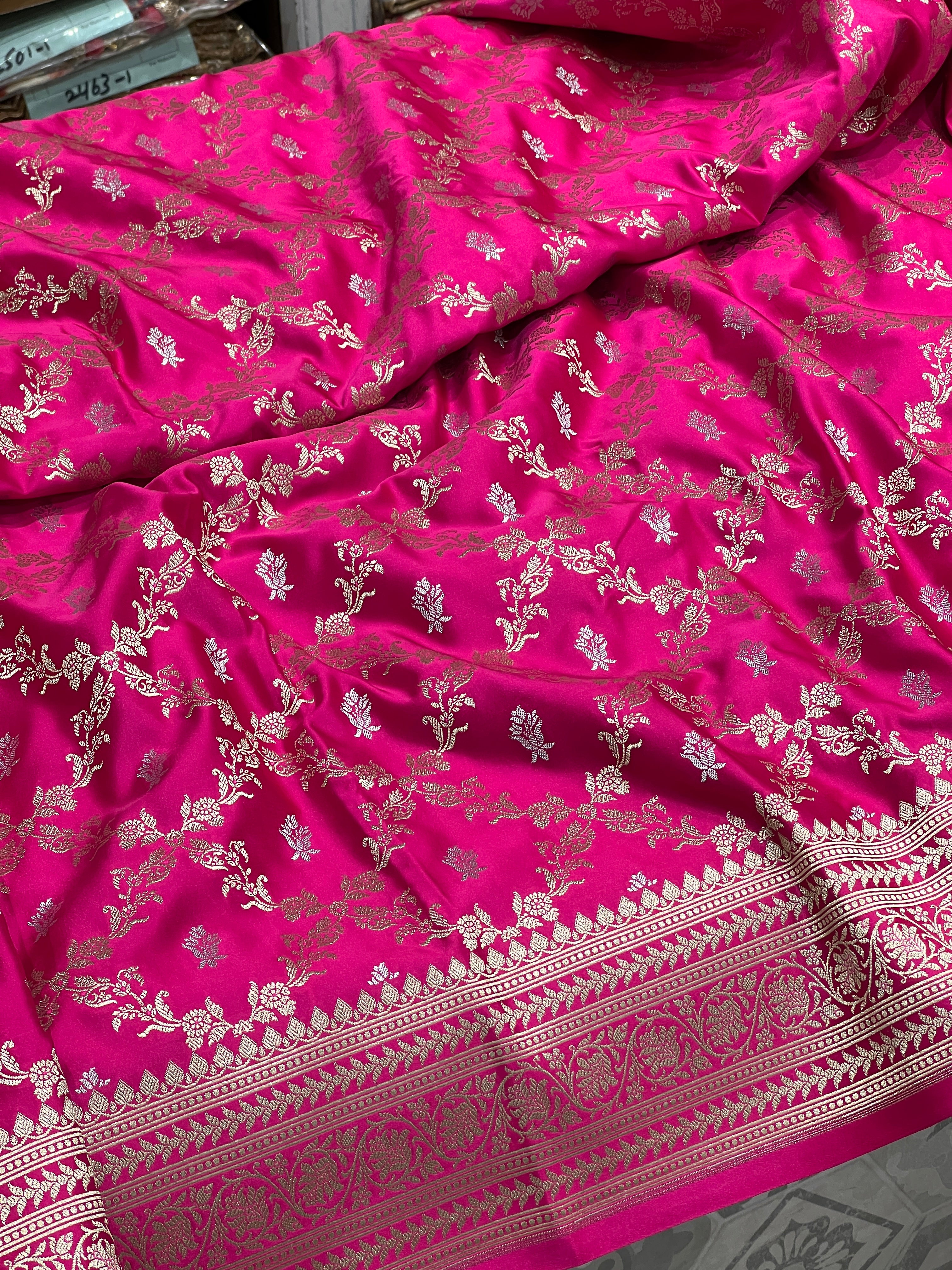 Rani Banarasi Silk Criss Cross Butti Saree