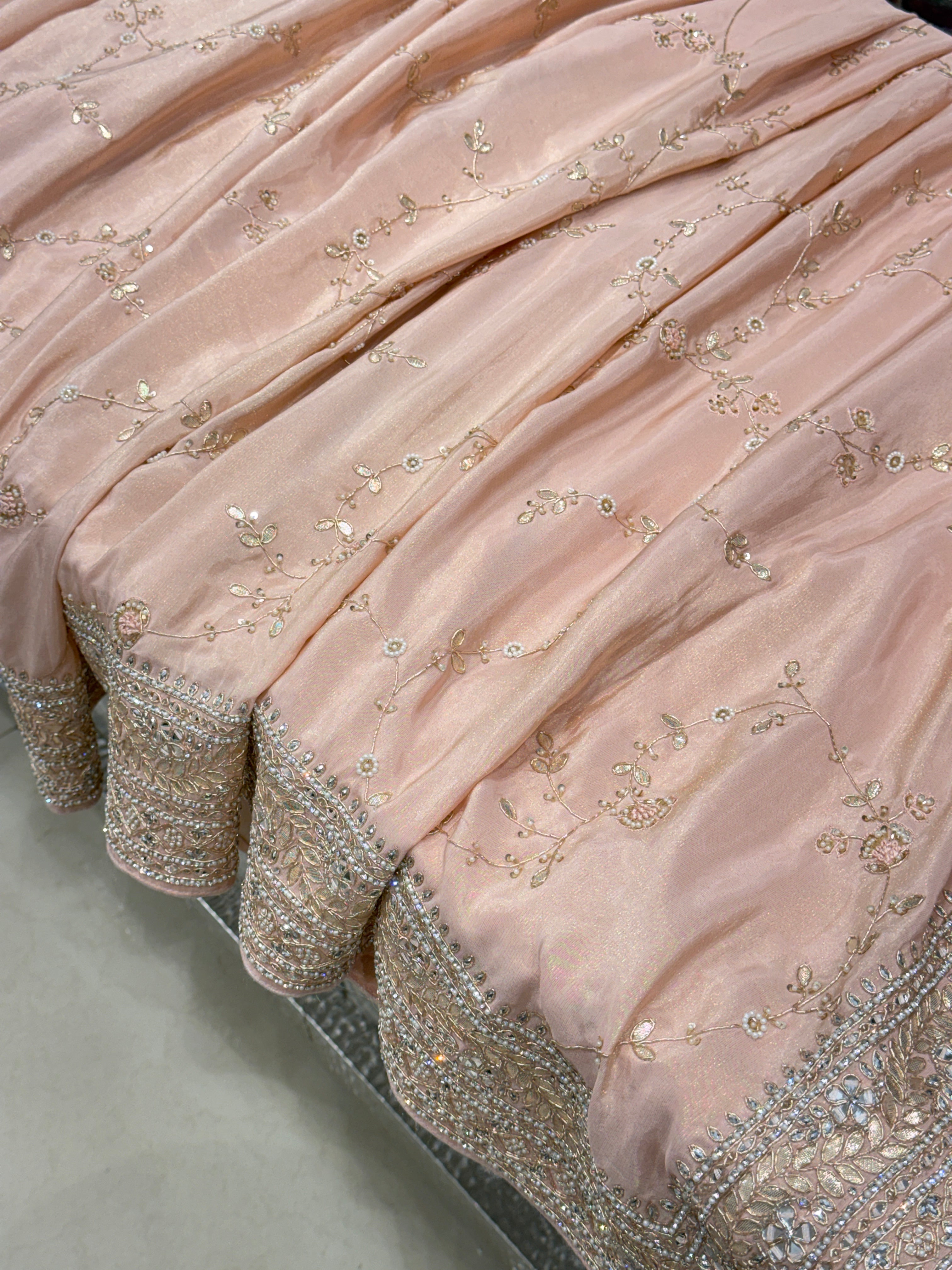 Pink Tissue Hand Embroidery Jaal Saree