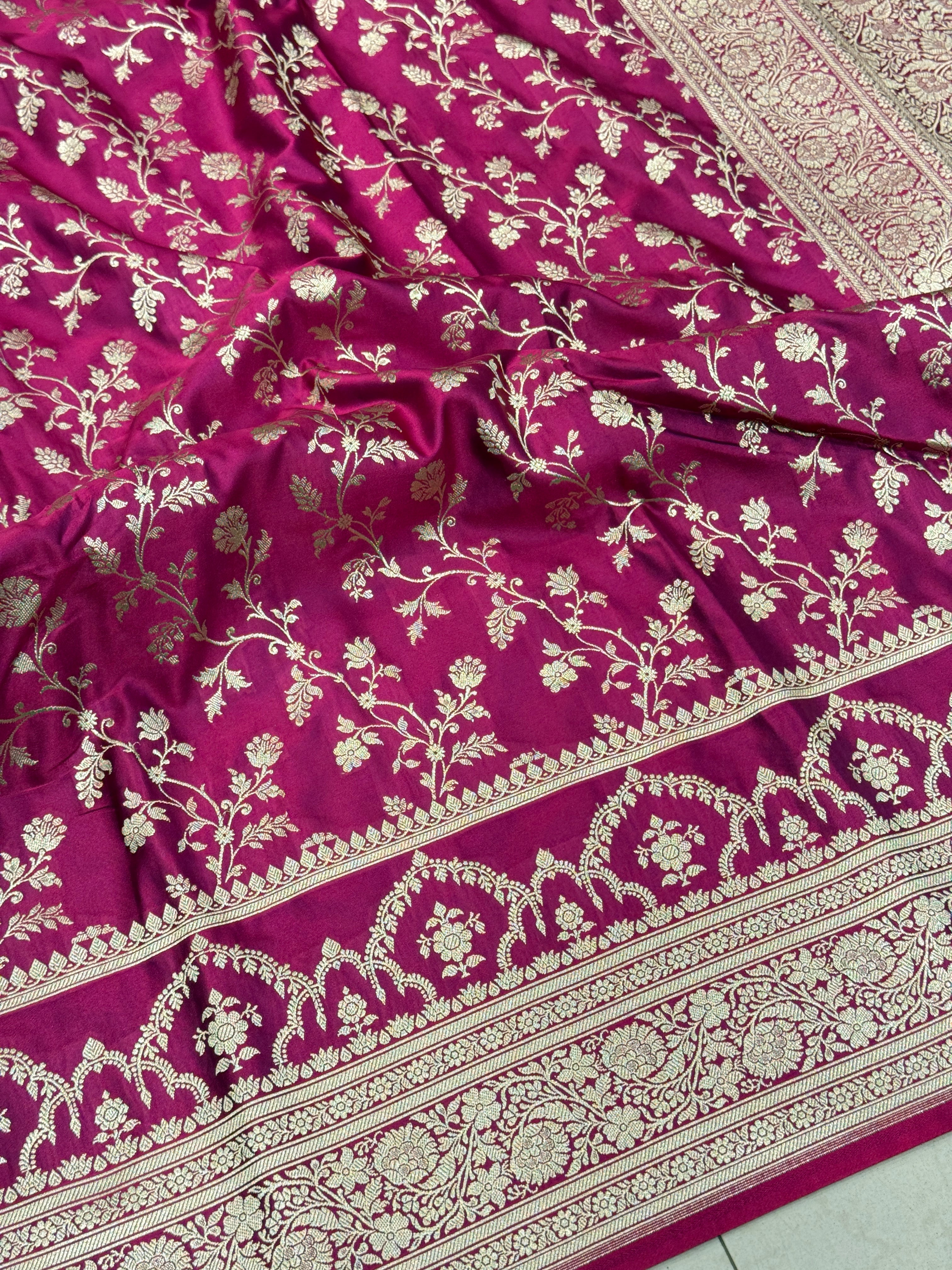 Wine Banarasi Silk Crown Border Saree