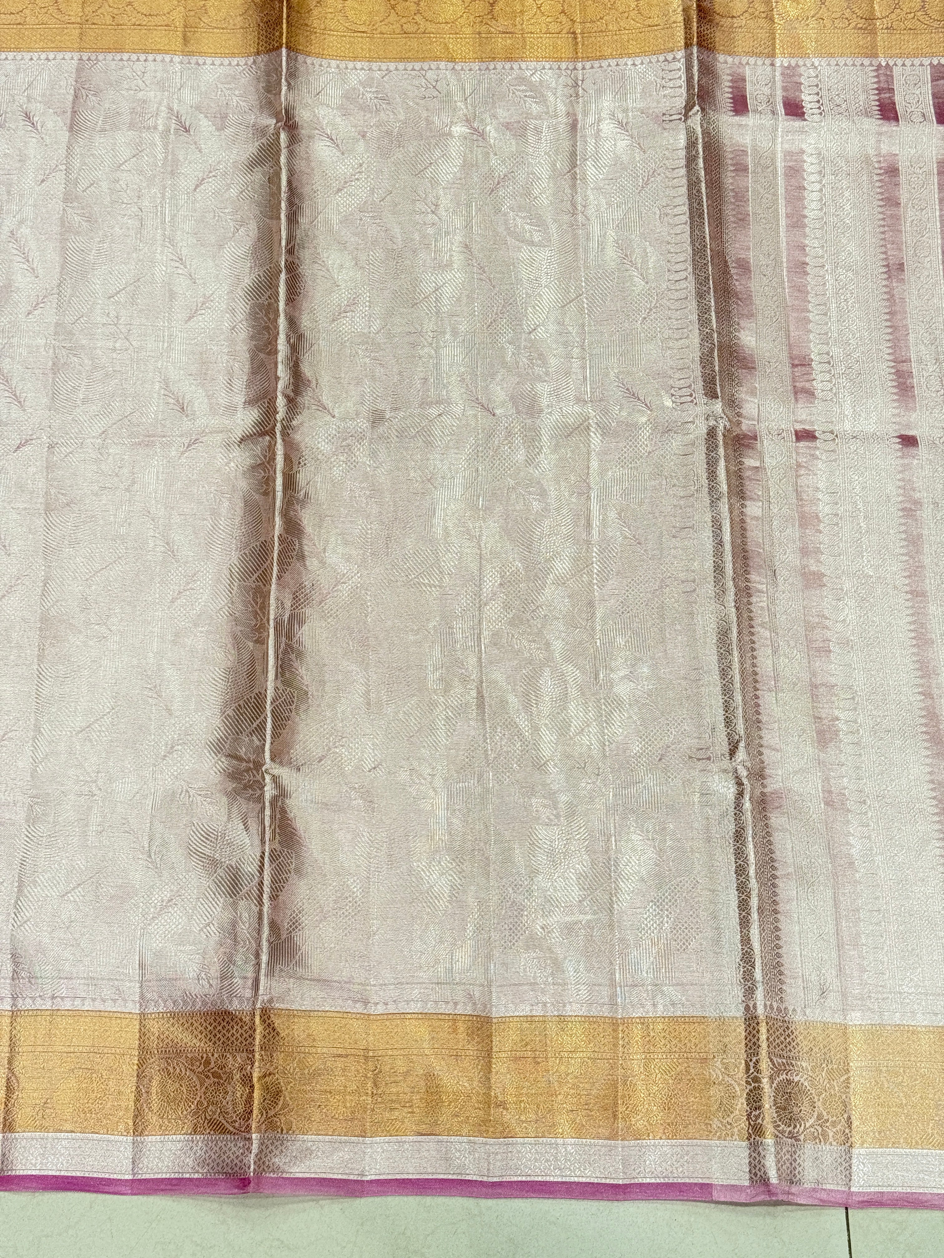 Floral Pink Double Tissue Contemporary Banarasi Saree