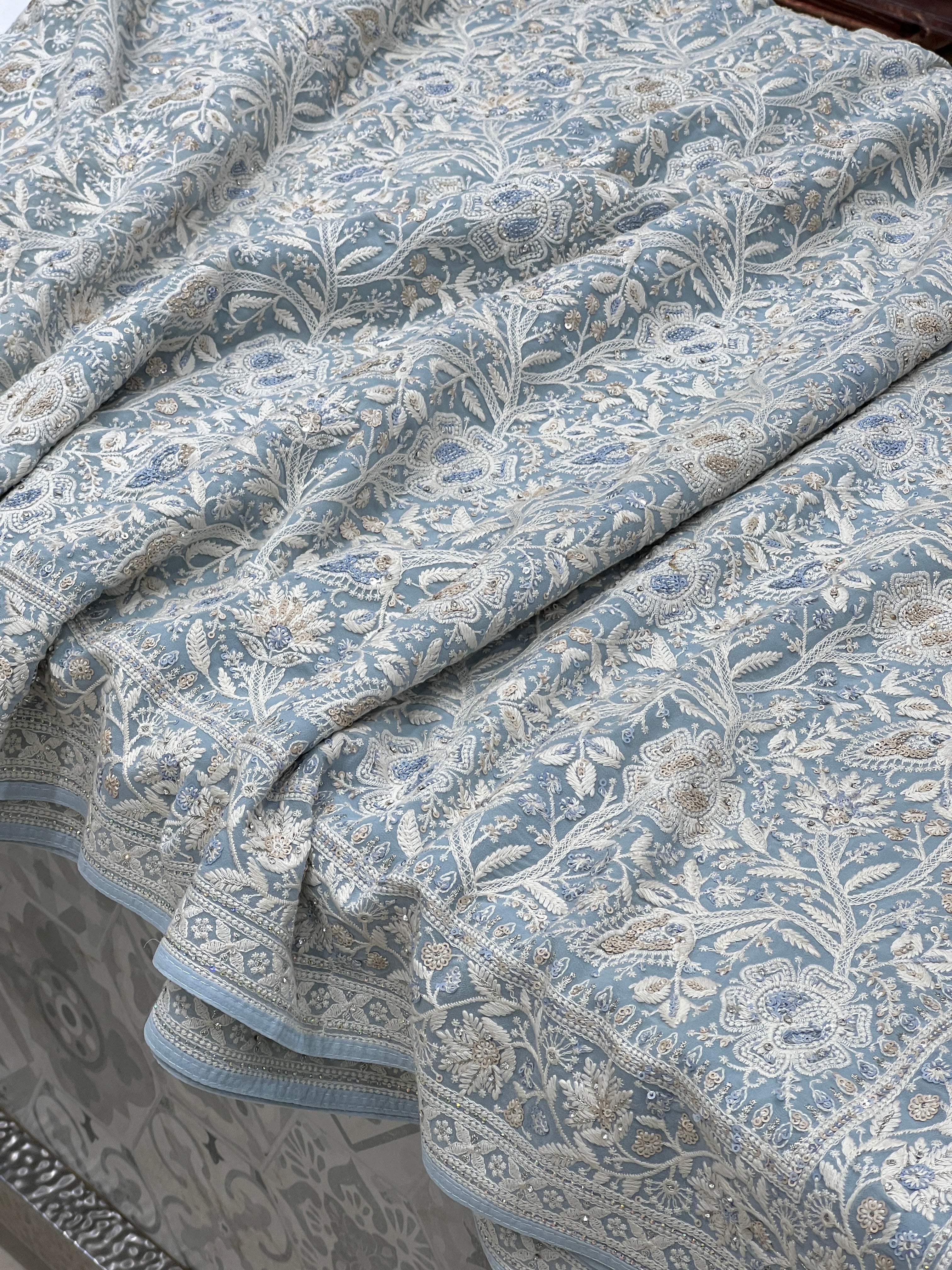 Light Blue Chikankari Saree