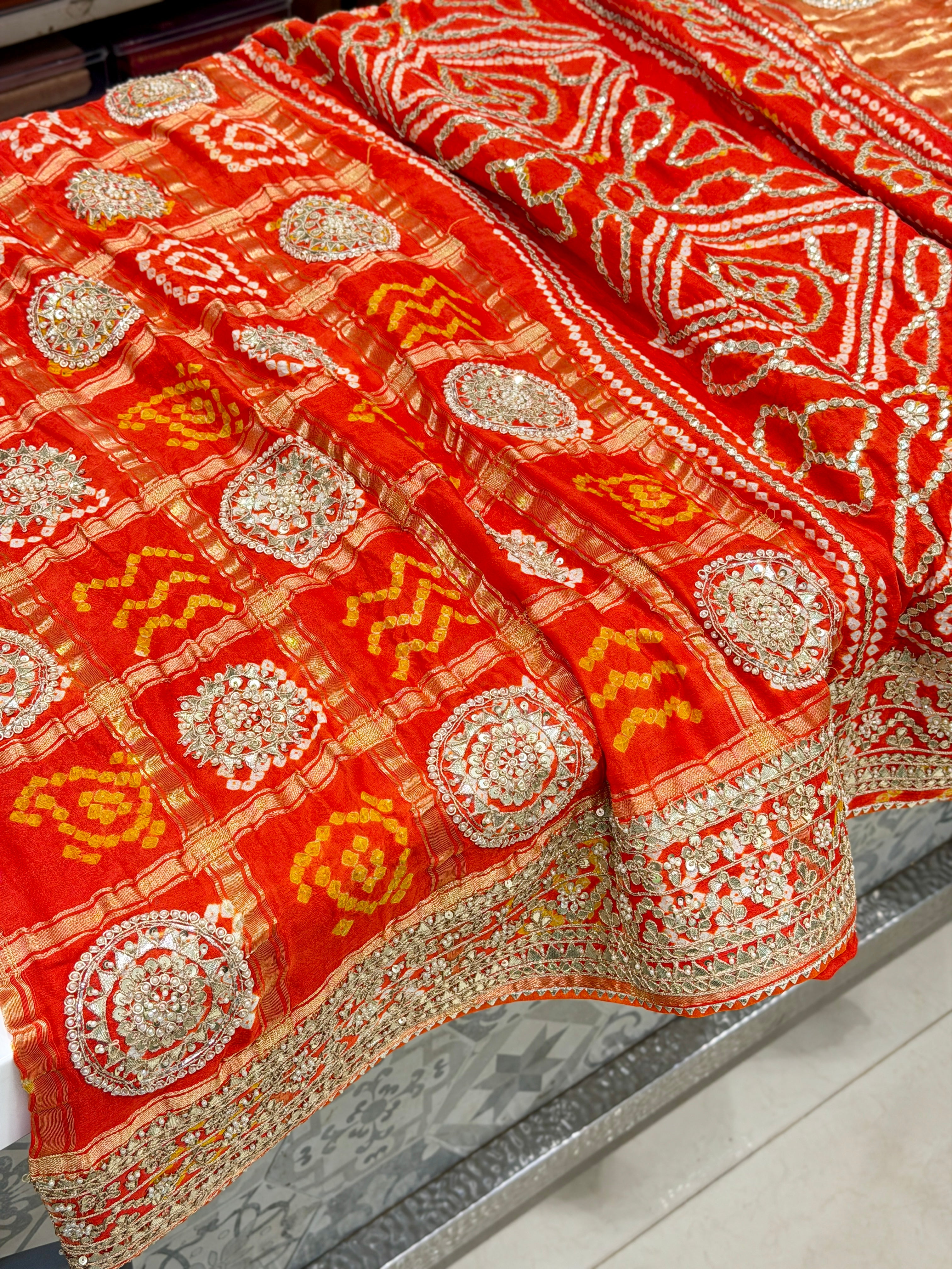 Orange Gajji Silk Dolly Jain Inspired Marodi Gotapatti Hand Embroidery Saree