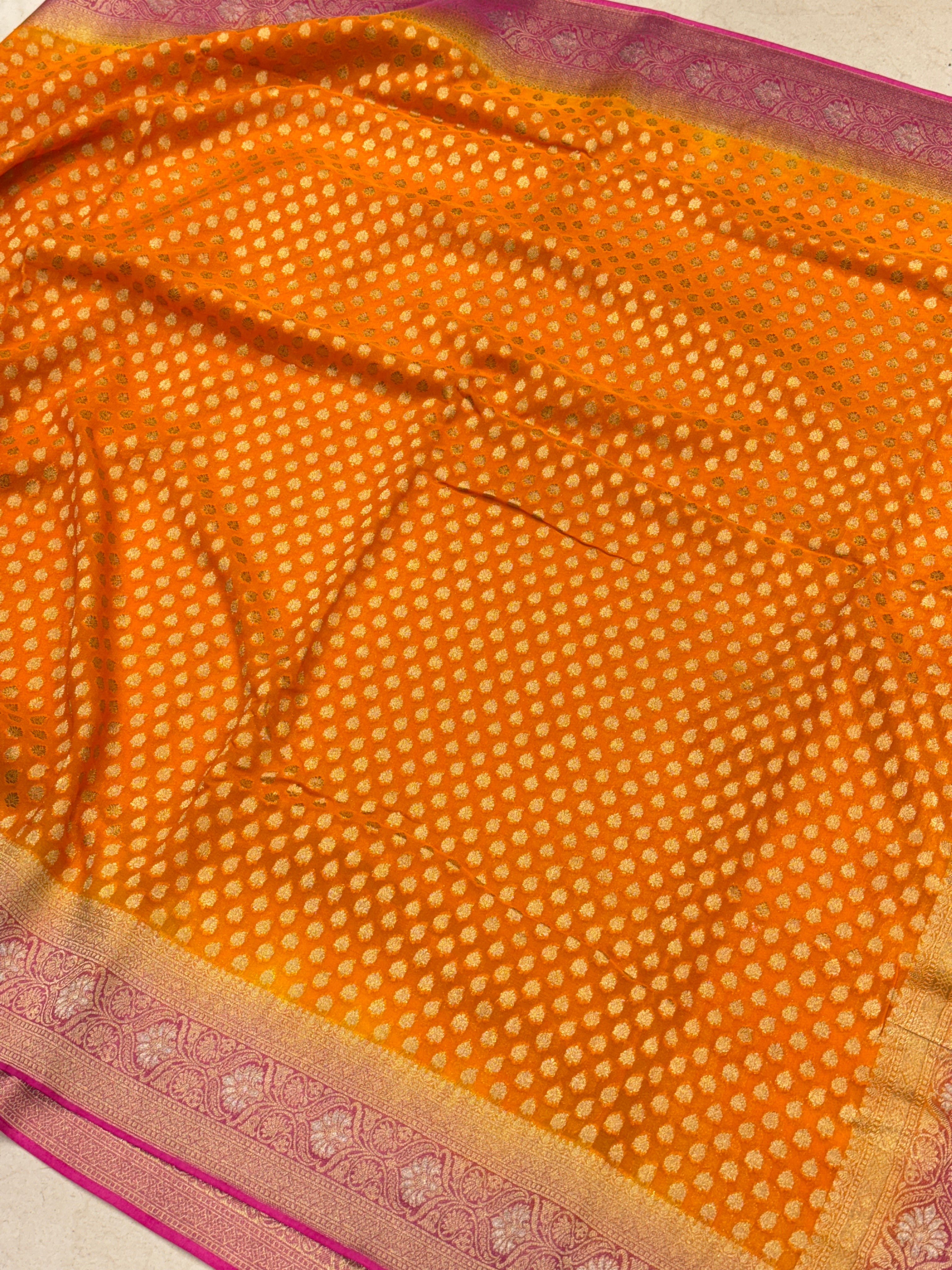 Orange Rani Banarasi Georgette Butti Saree