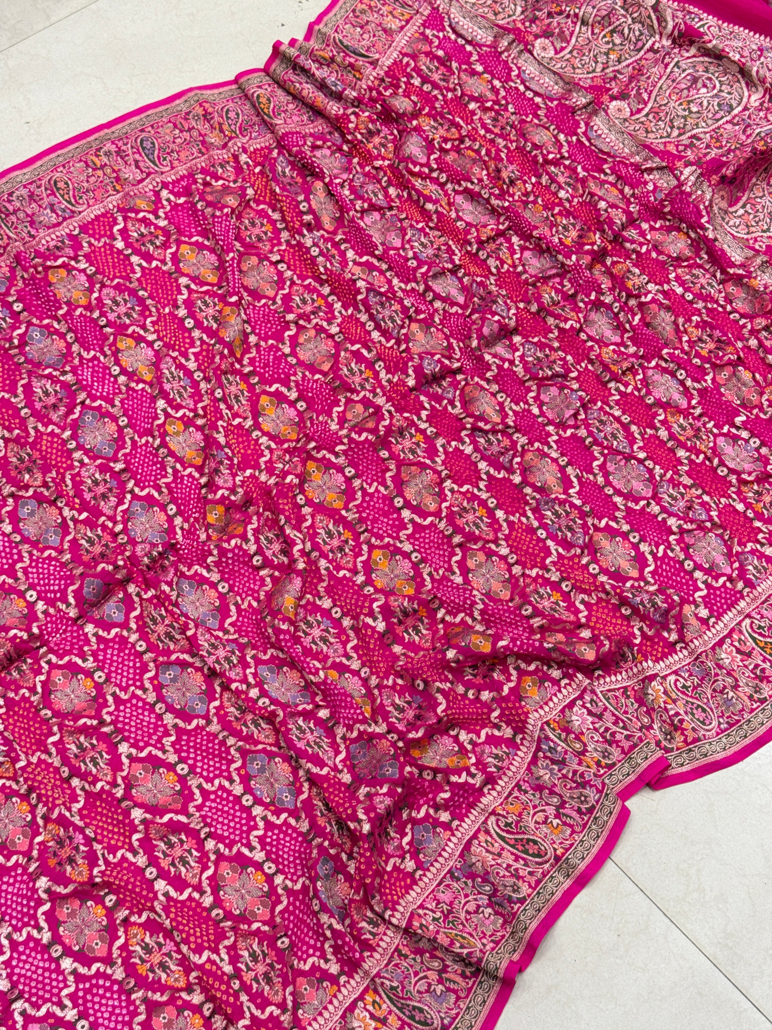 Rani Jaal Double Border Handloom Meenakari Rai Bandhej Pure Zari Dupatta