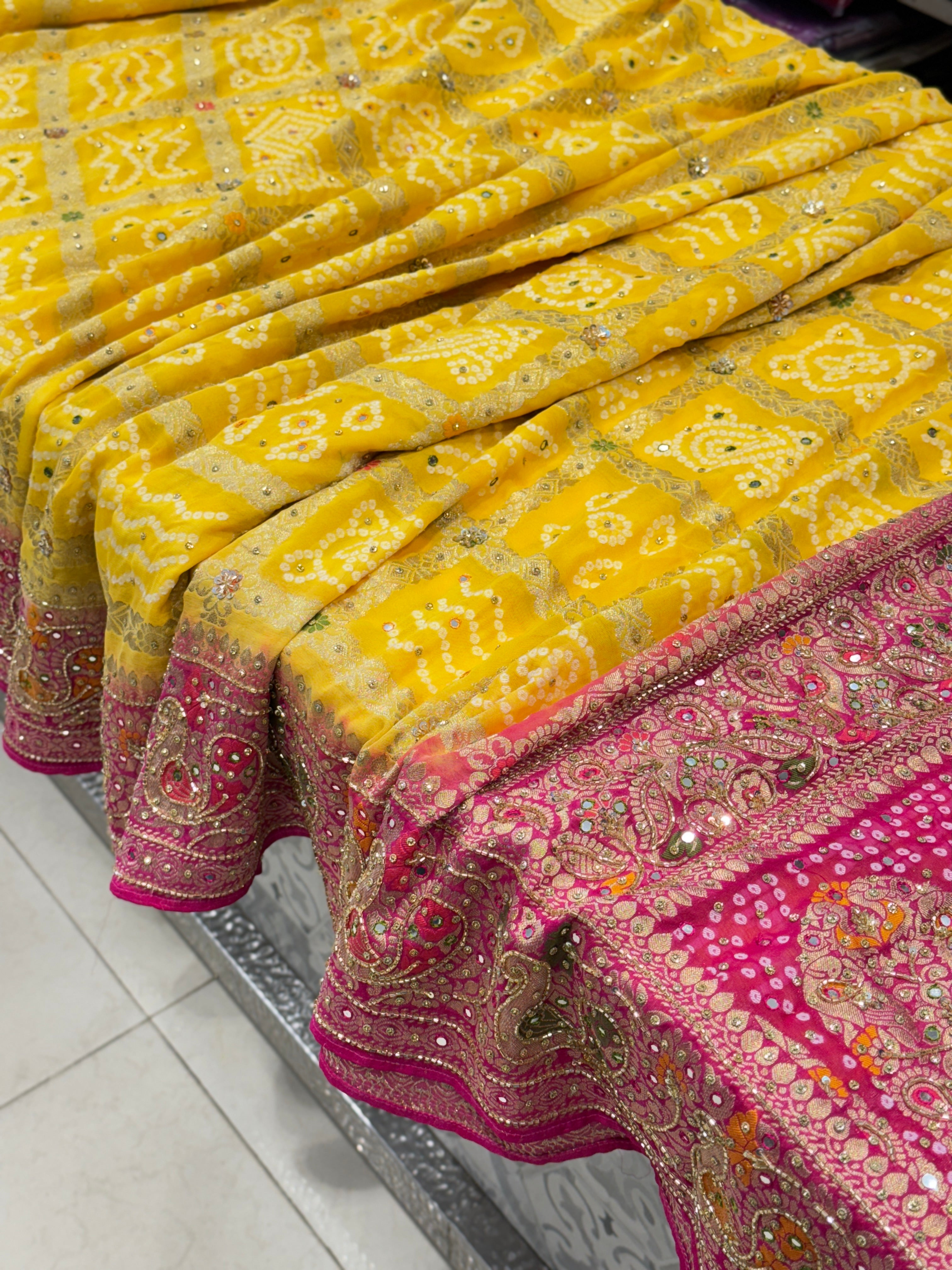 Yellow Rani Gharchola Embroidery Saree