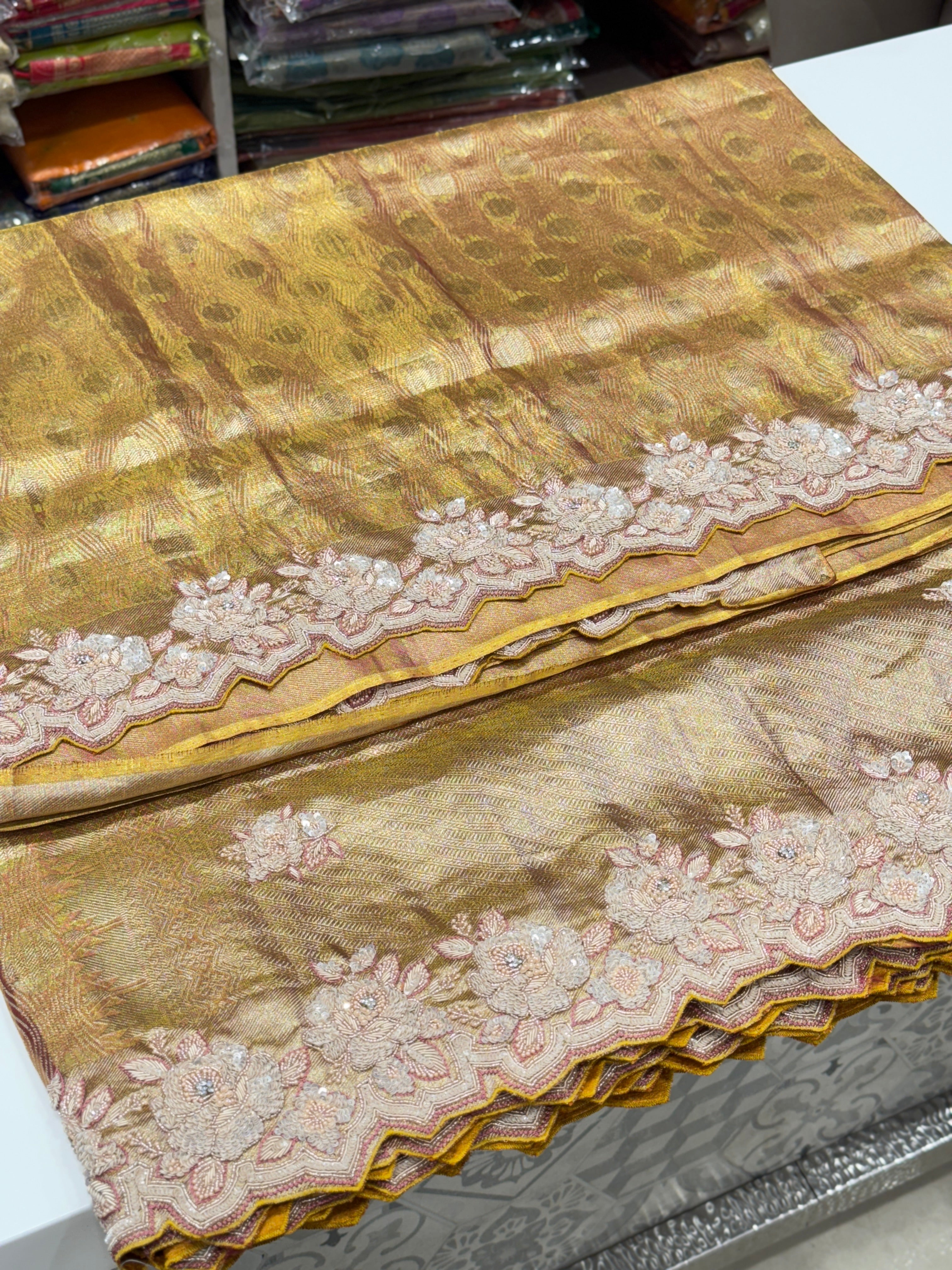 Rust Kanjivaram Hand Embroidery Saree