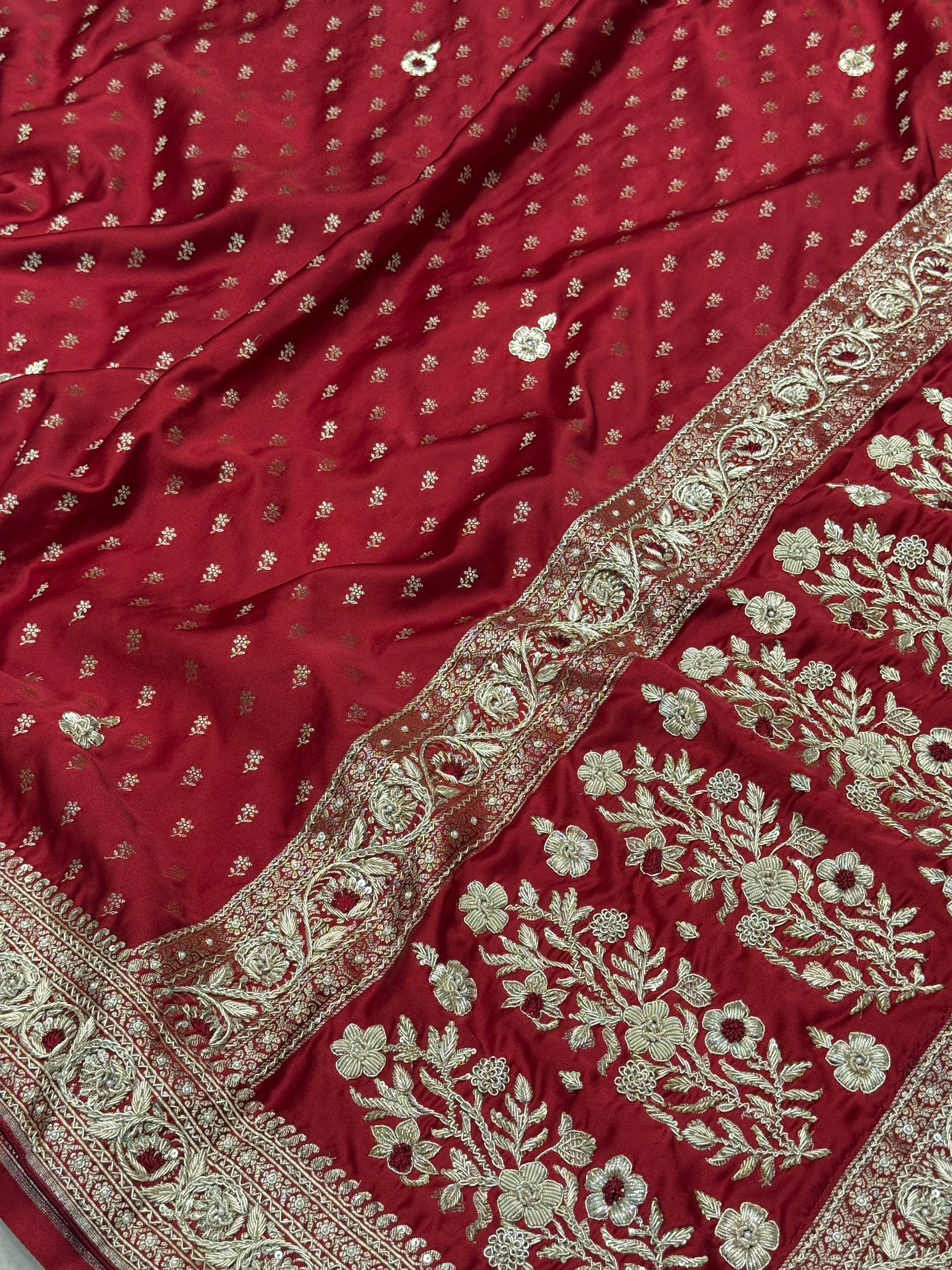 Maroon Banarasi Butti Resham Zardozi Hand Embroidery Saree