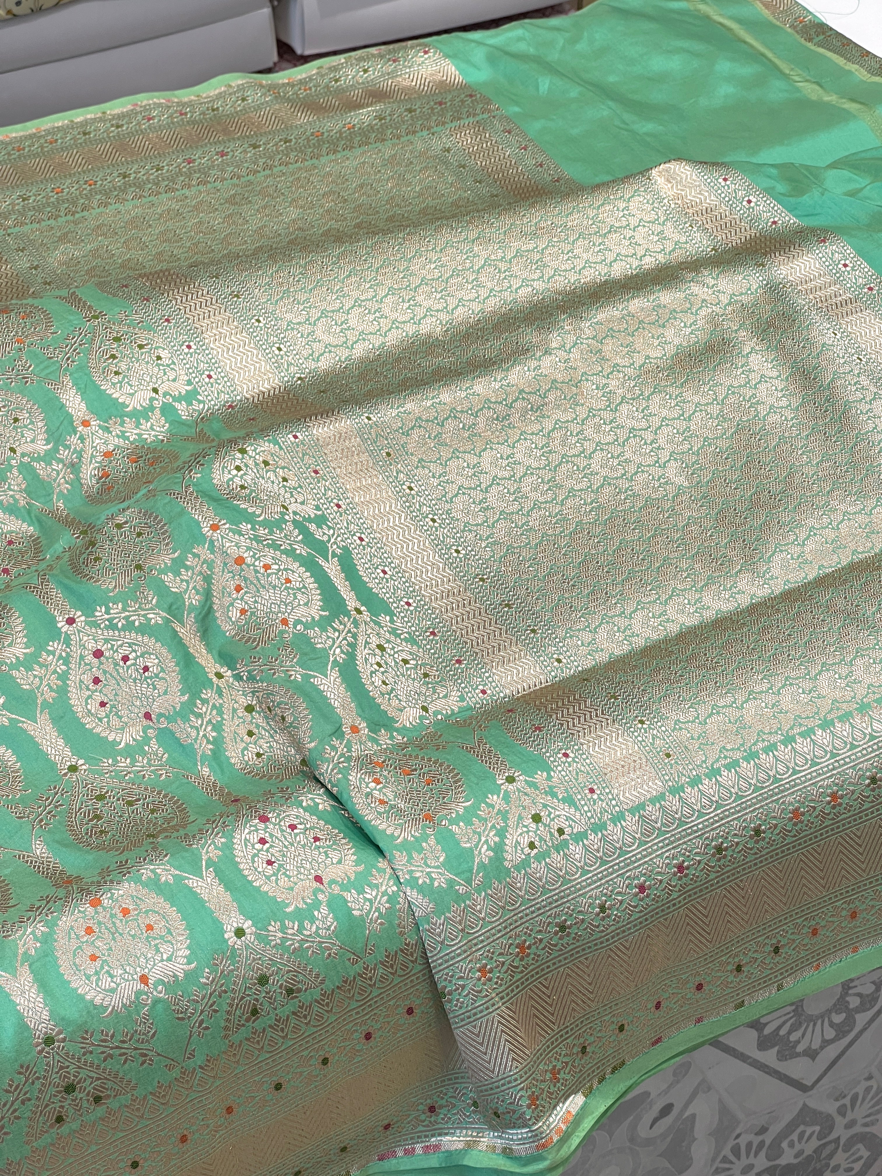 Pista Green Meenakari Banarasi Katan Silk handloom Saree