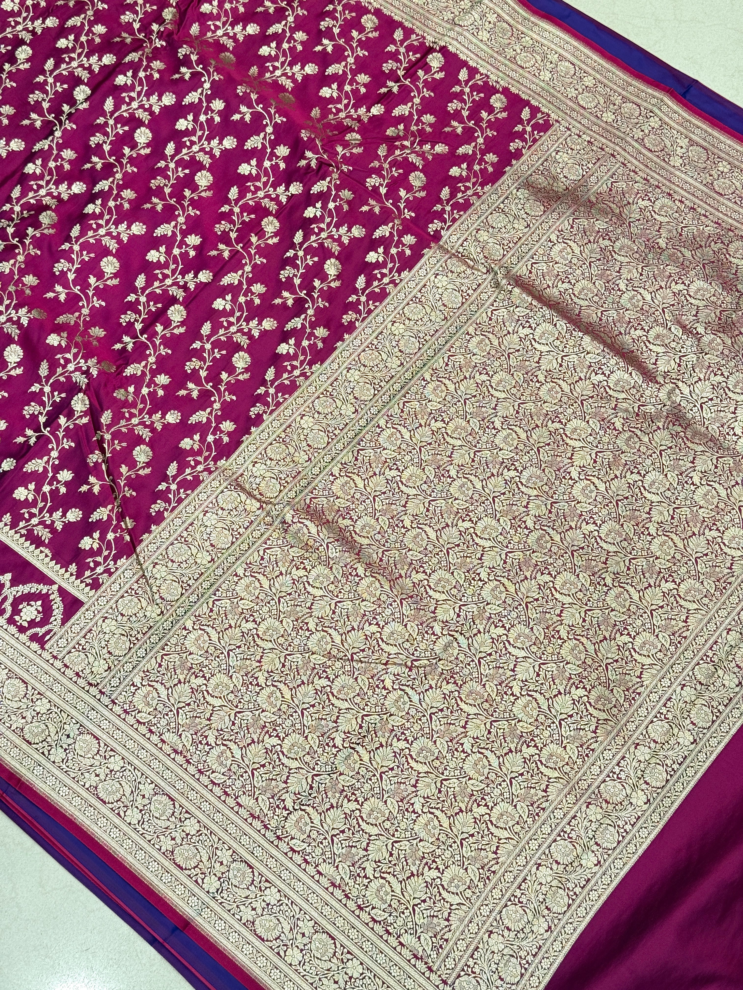 Wine Banarasi Silk Crown Border Saree