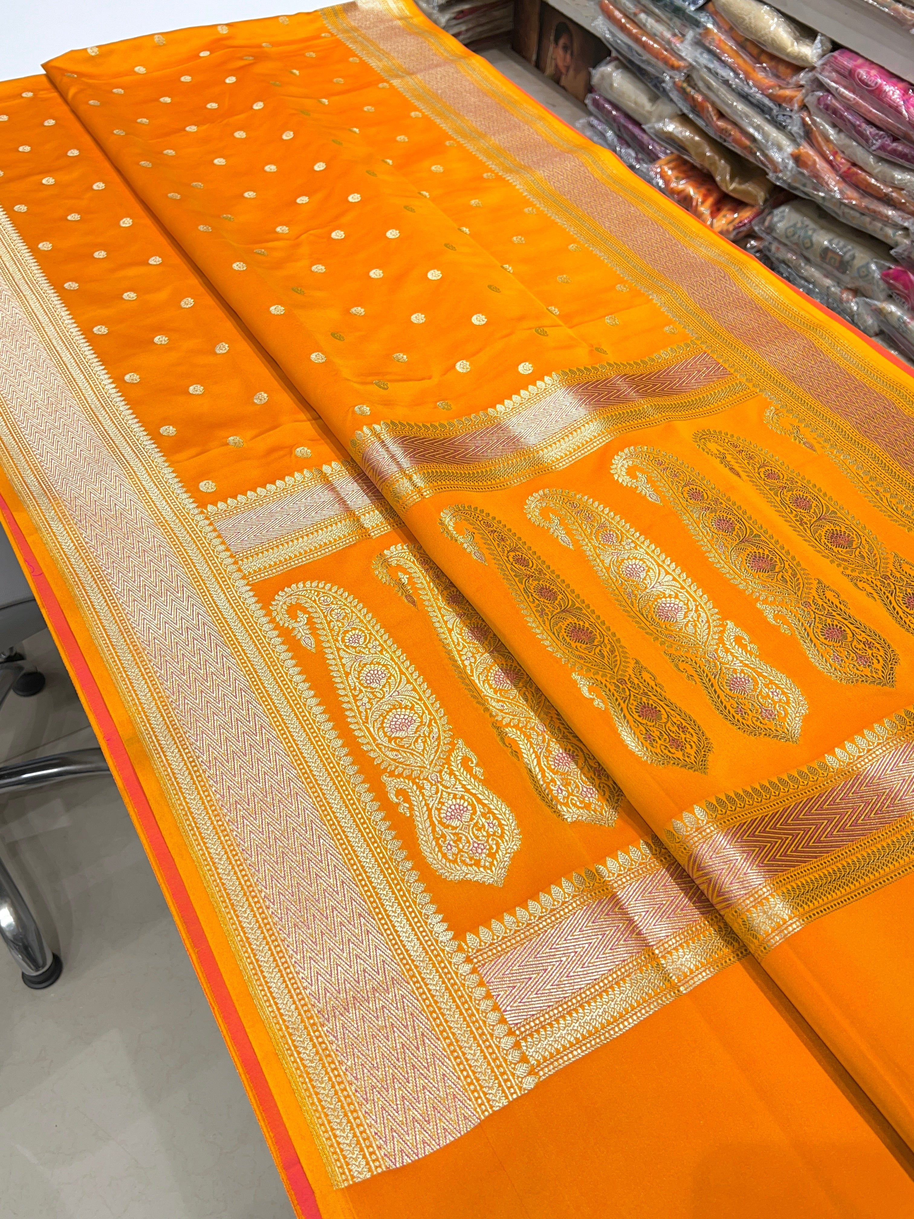 Mango Yellow Banarasi Small Chand Butti Saree