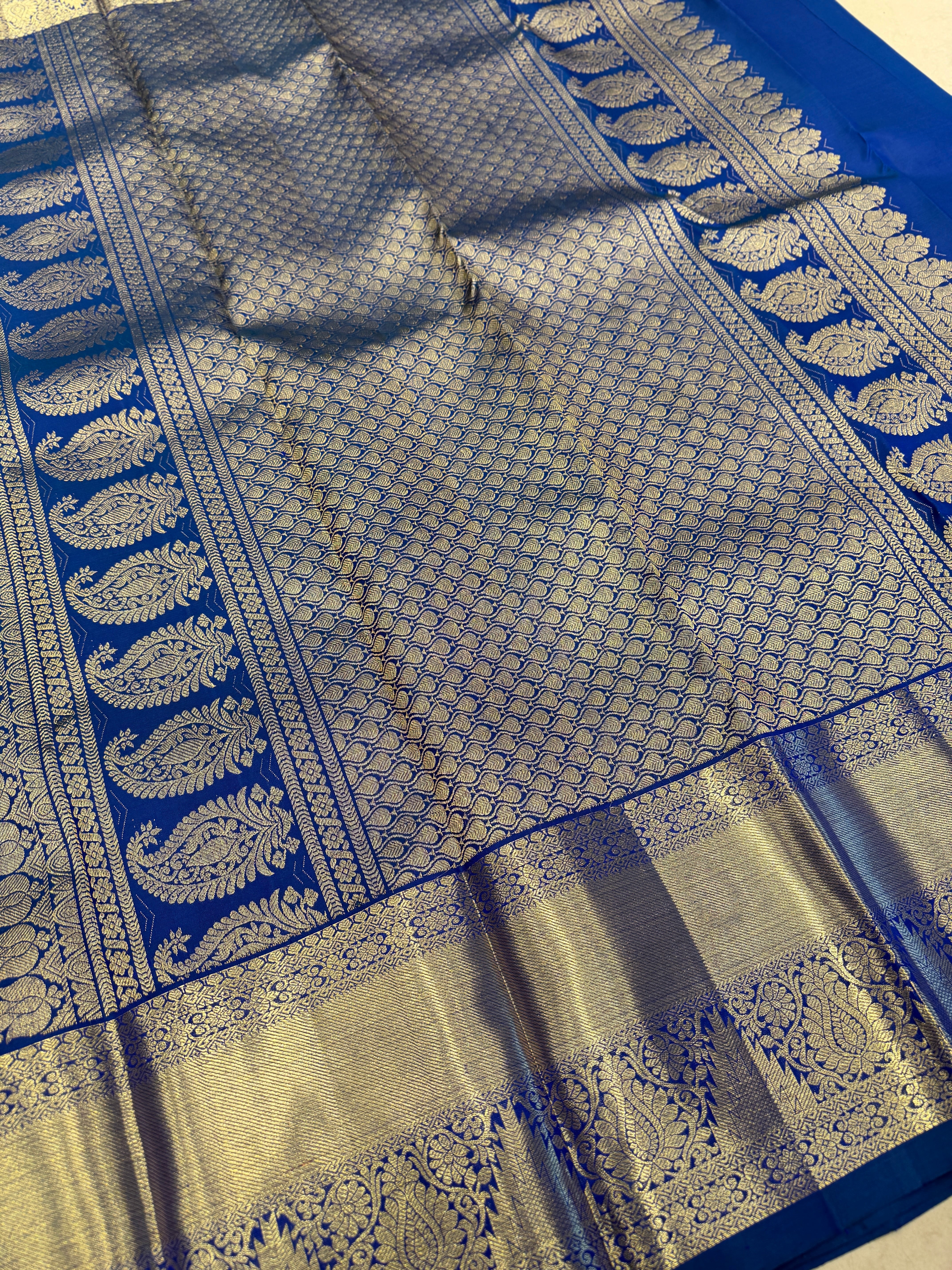 Royal Blue Peacock Motif Handloom Pure Silk Kanjivaram Saree